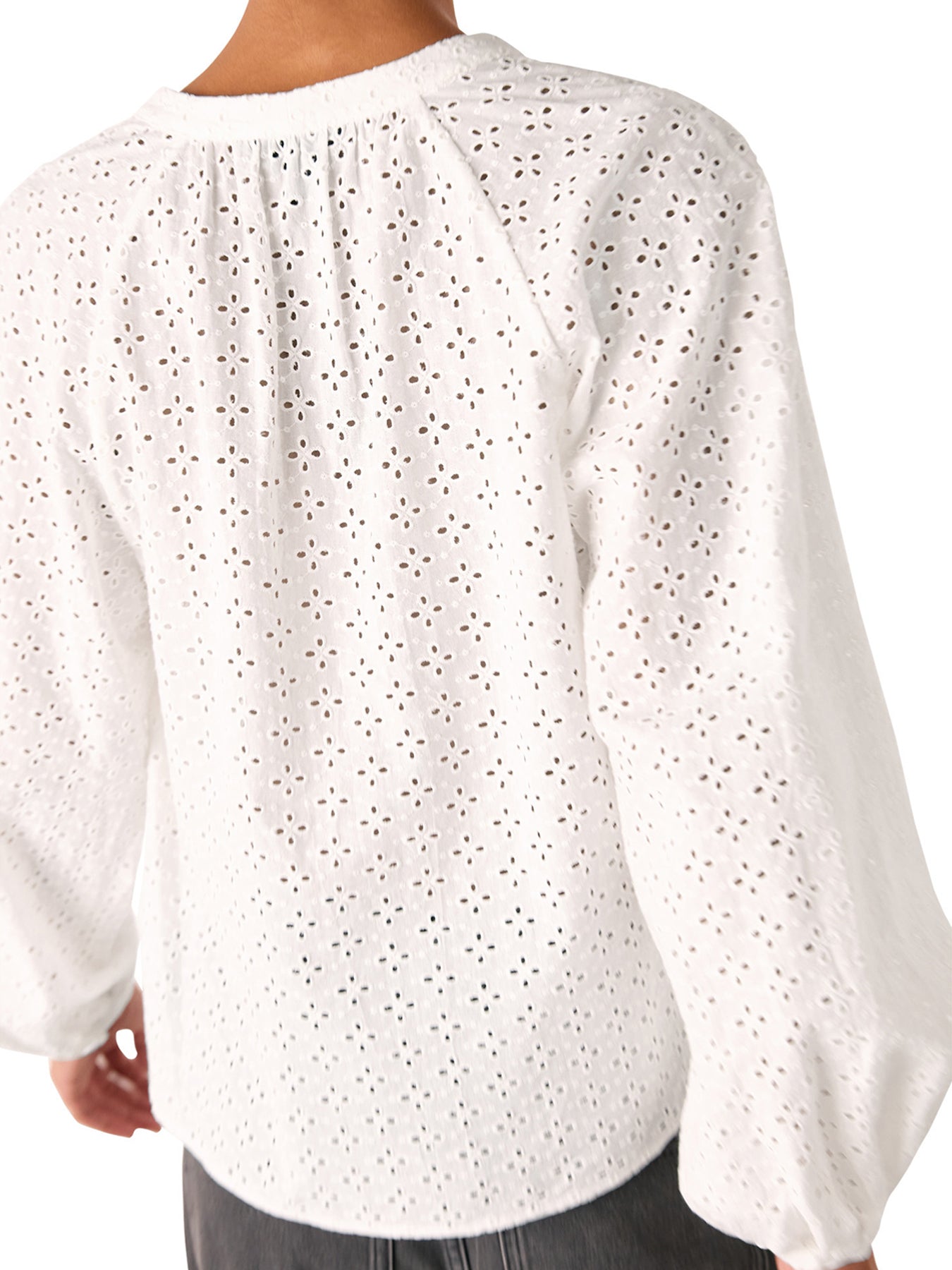 White Broderie V Neck Blouse