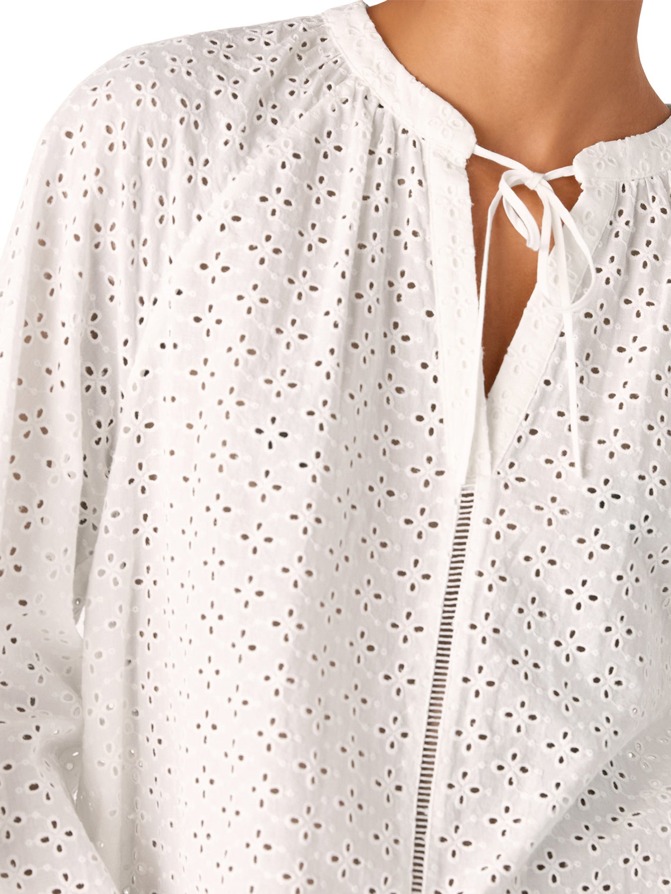 White Broderie V Neck Blouse