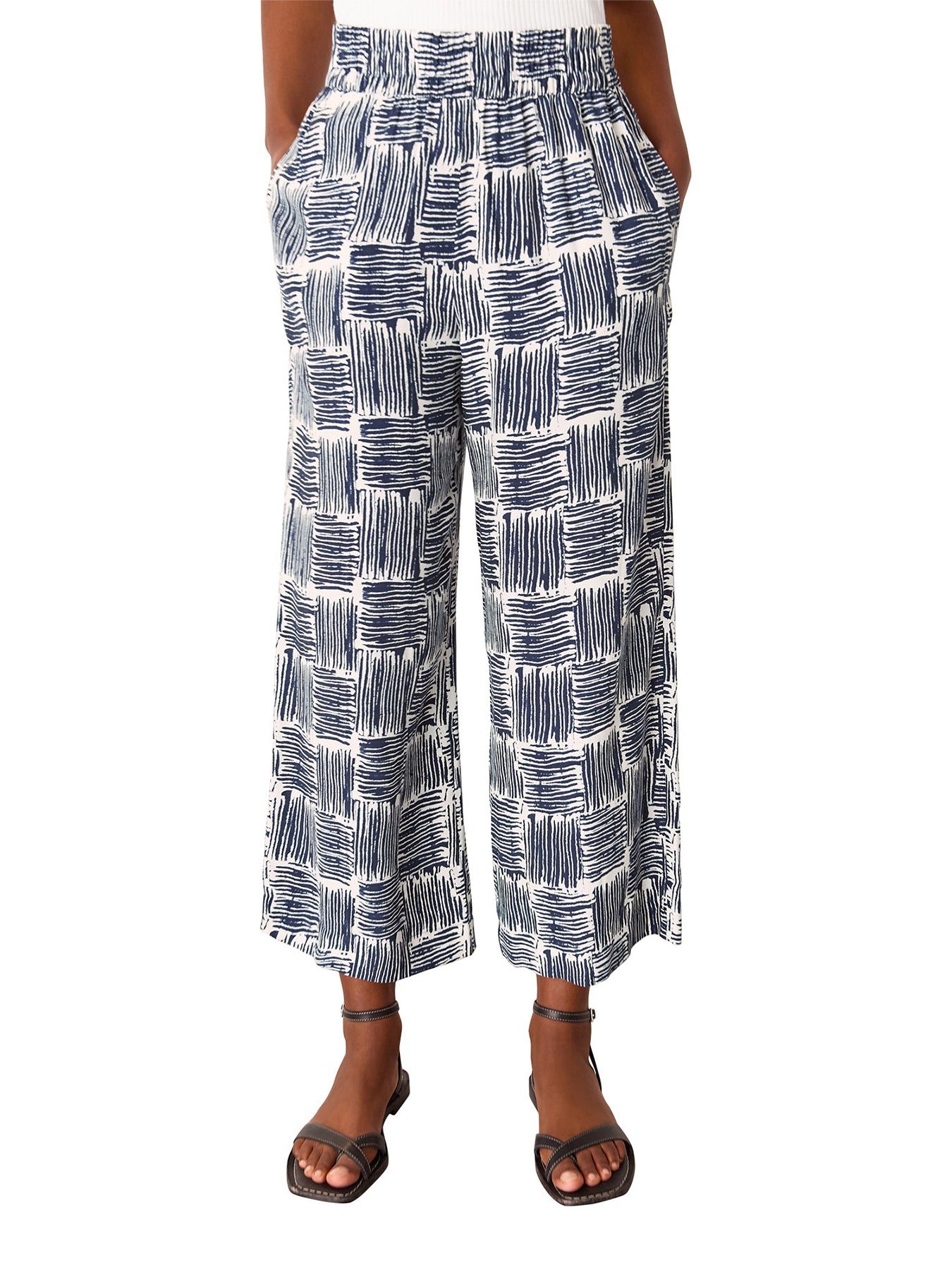 Navy/Multi Hatch Squares Cropped Trouser