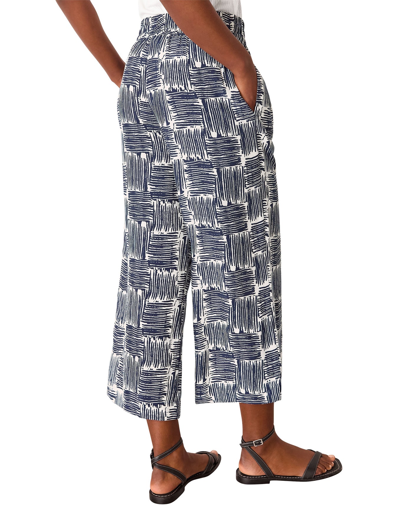 Navy/Multi Hatch Squares Cropped Trouser