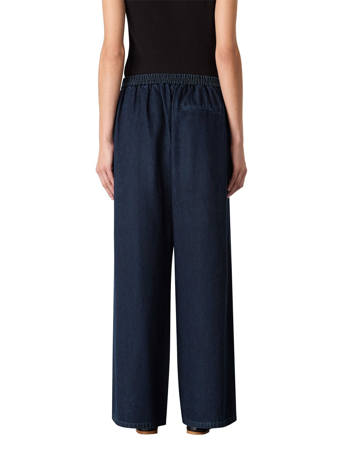 Cotton Wide Leg Pleat Trouser Blue