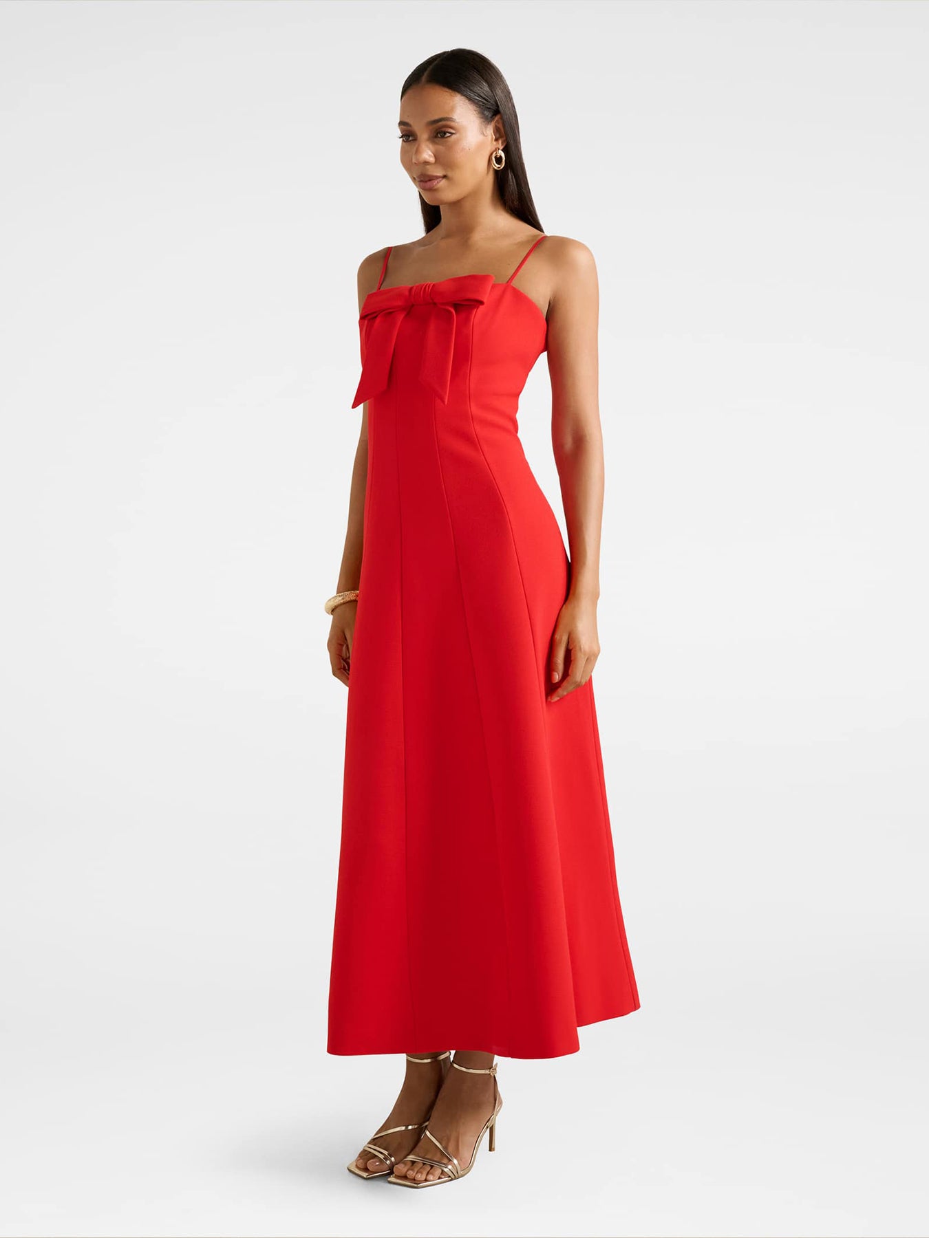 Harlow Bow Front Midi Dress Red