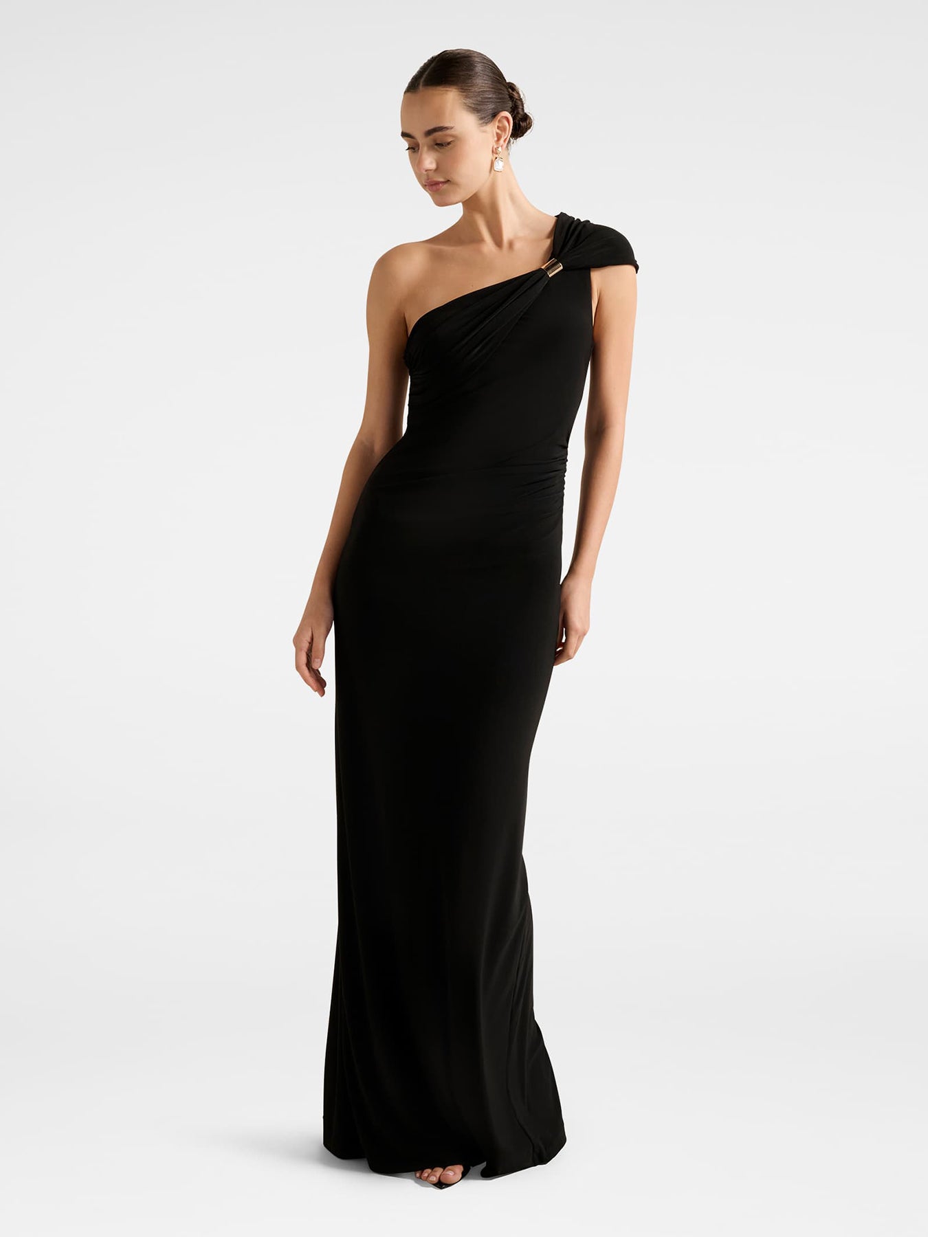 Robyn One Shoulder Jersey Maxi Dress Black