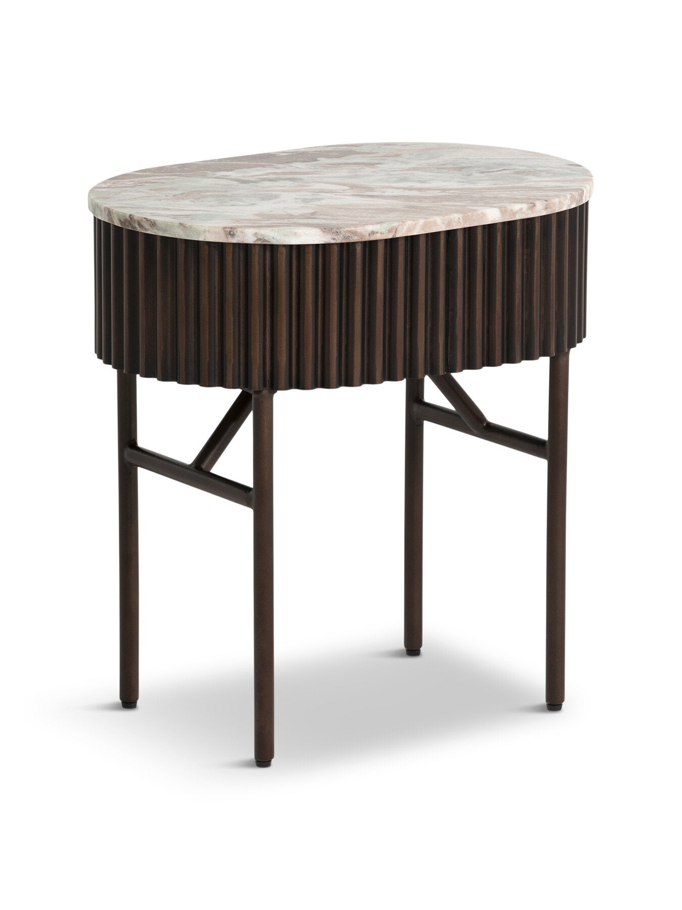 Gion Oval Marble With Wave Metal Body Side Table