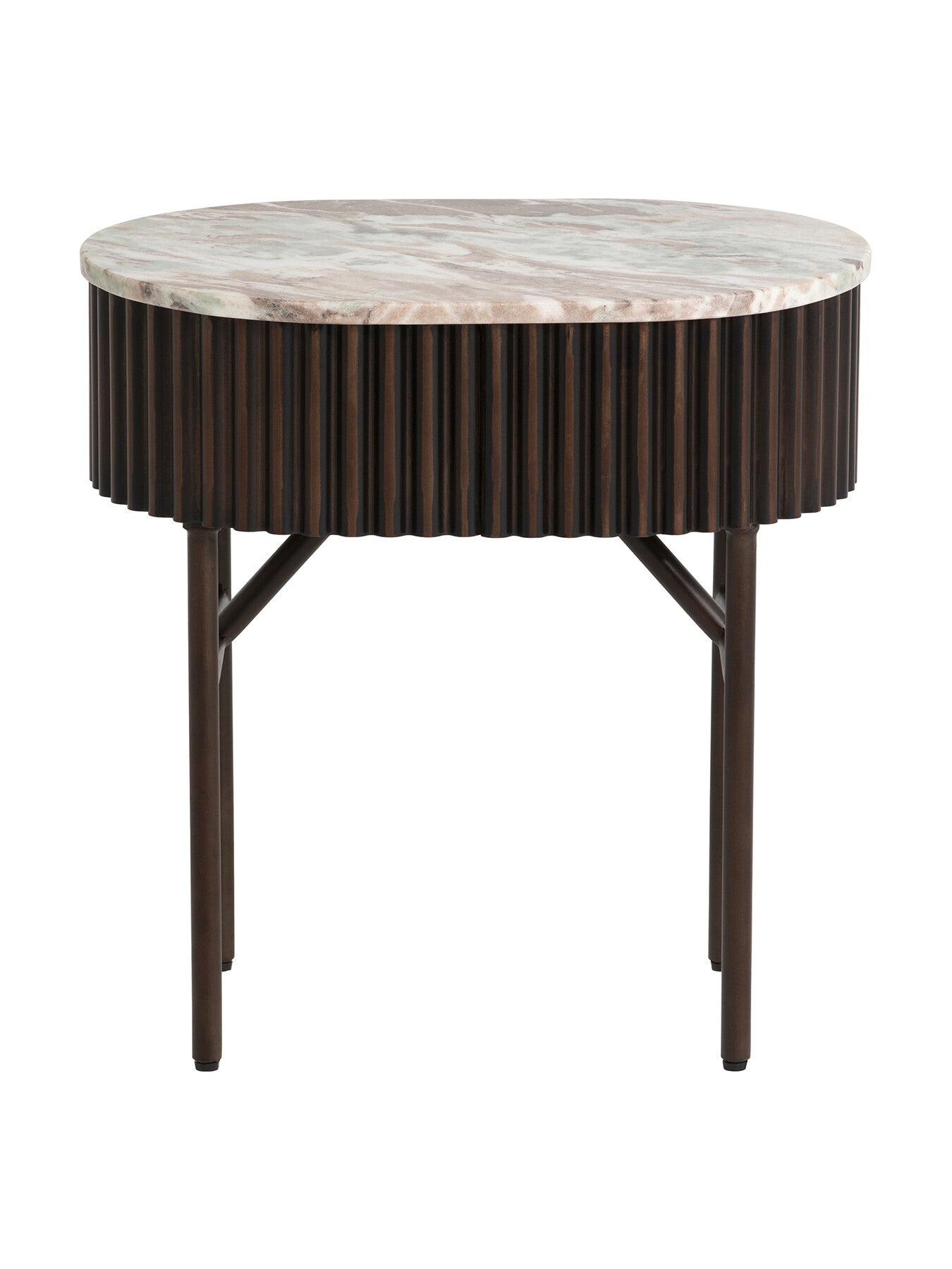 Gion Oval Marble With Wave Metal Body Side Table