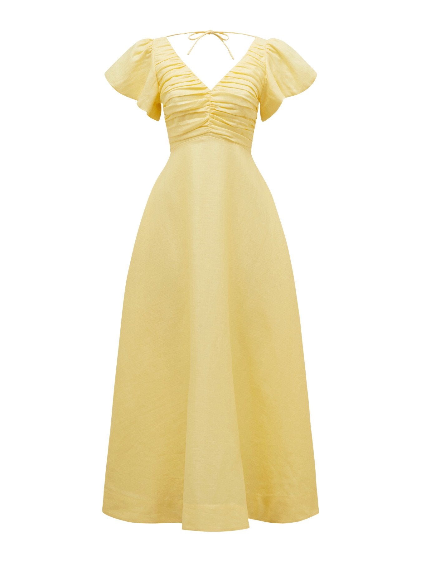 June Ruched Linen Midi Dress