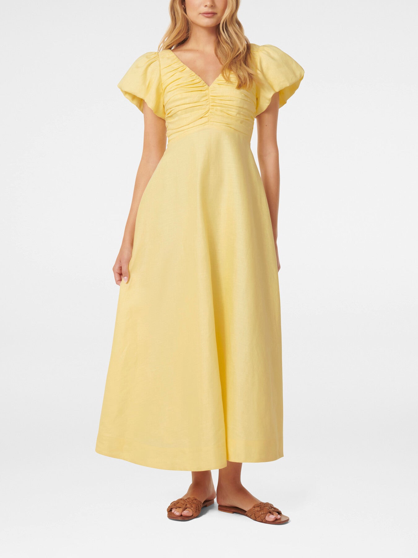 June Ruched Linen Midi Dress