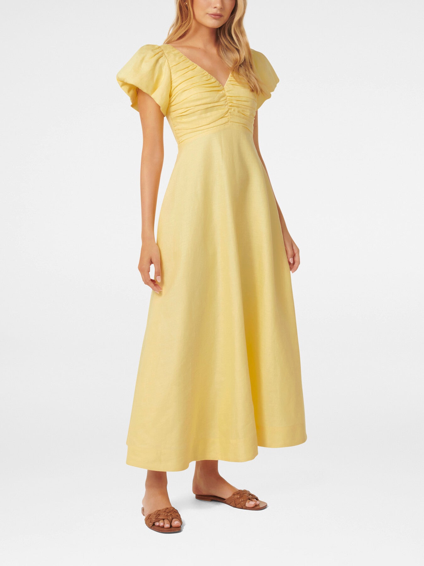 June Ruched Linen Midi Dress