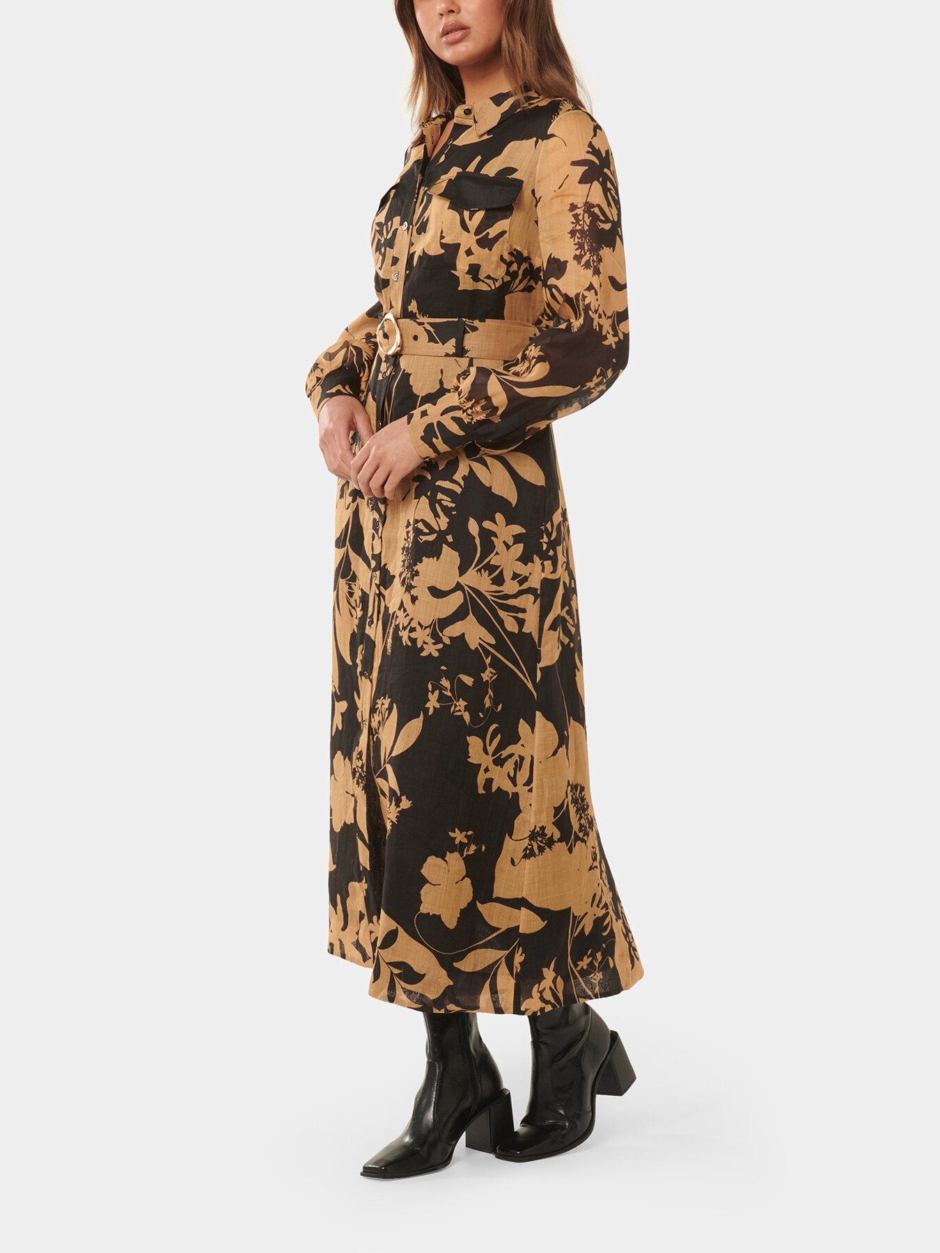 Janie Printed Shirt Midi Dress
