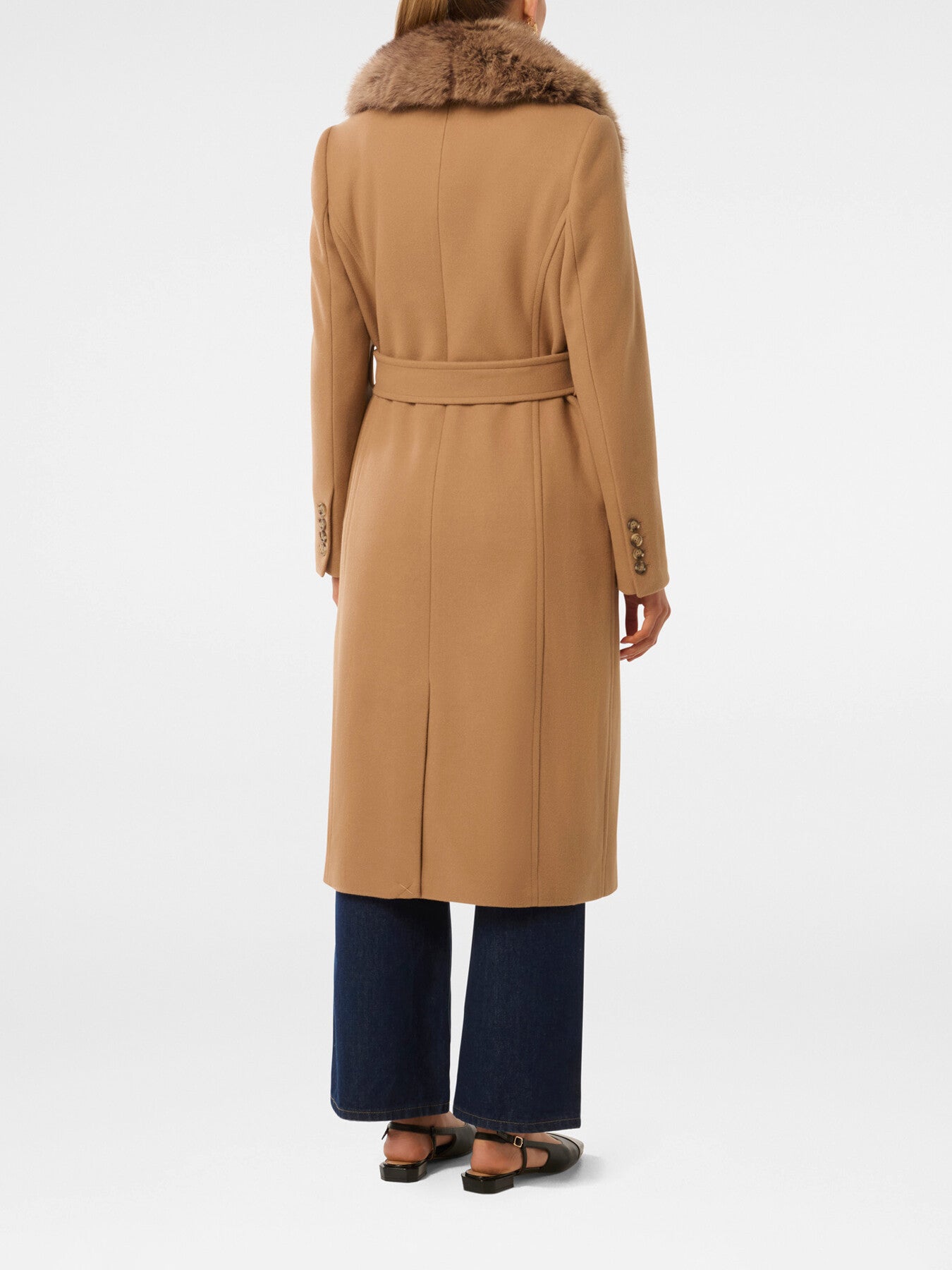 Monica Faux Fur Collared Wrap Coat