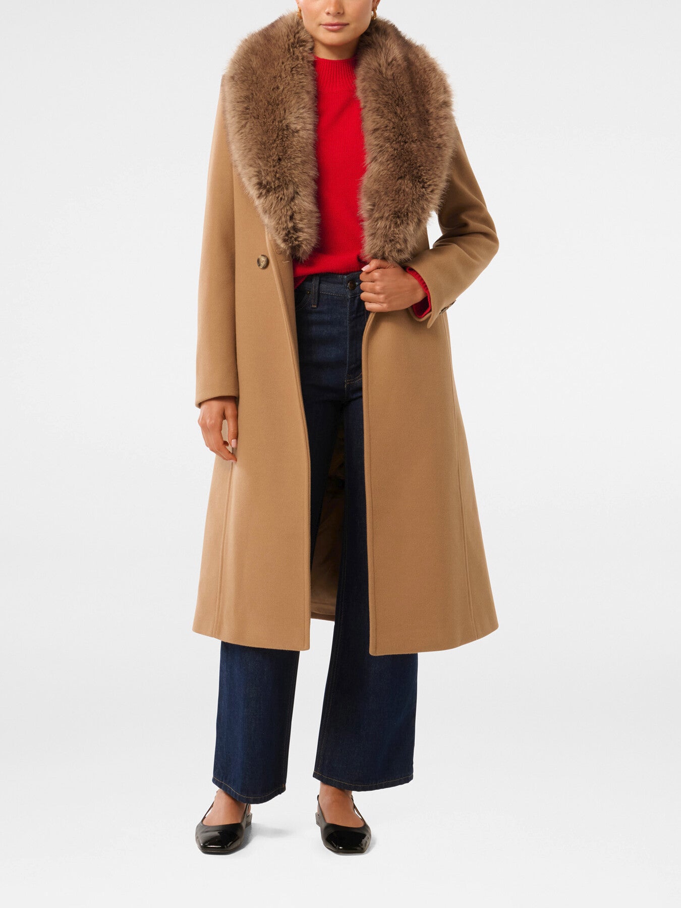 Monica Faux Fur Collared Wrap Coat