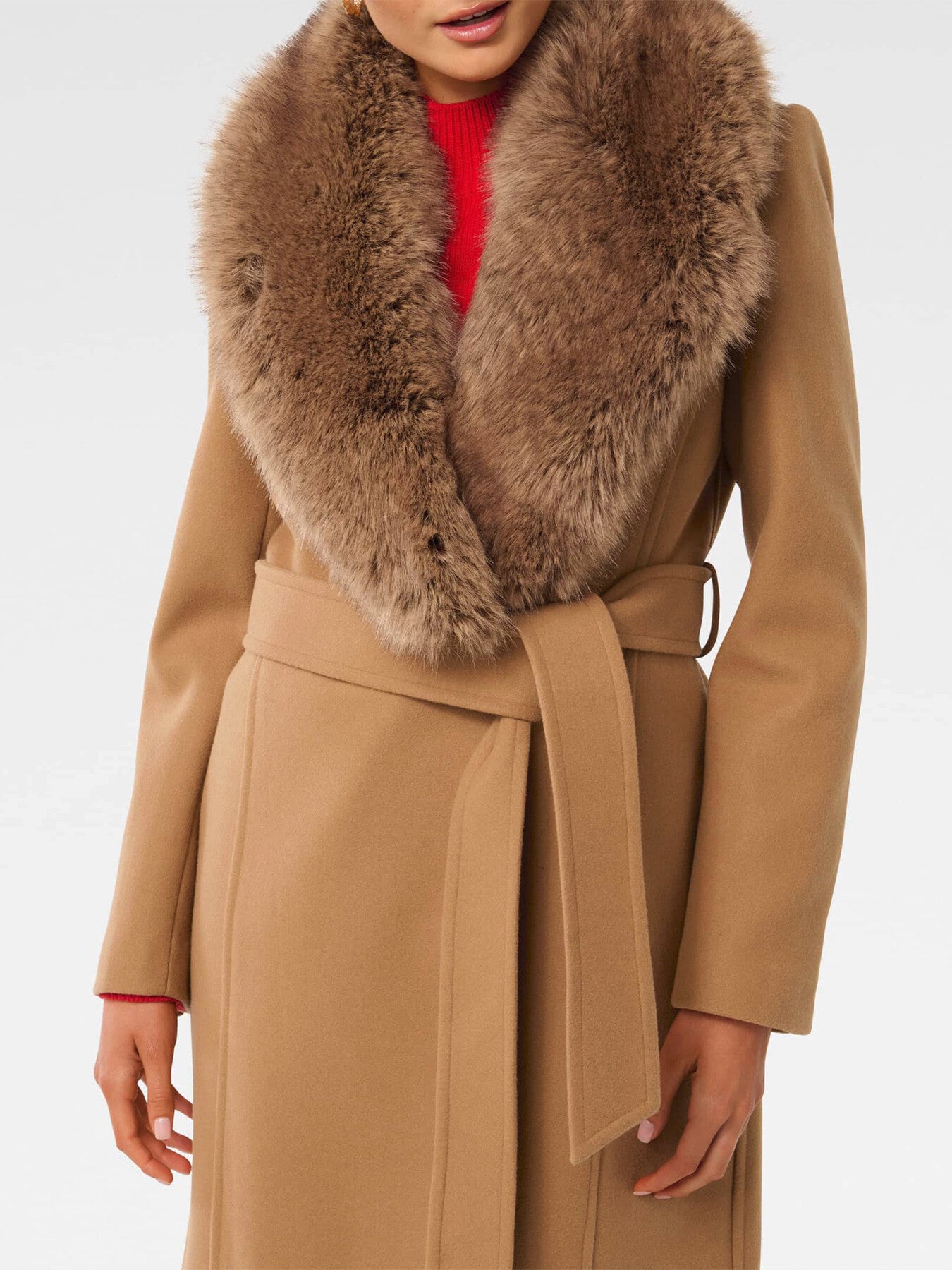 Monica Faux Fur Collared Wrap Coat