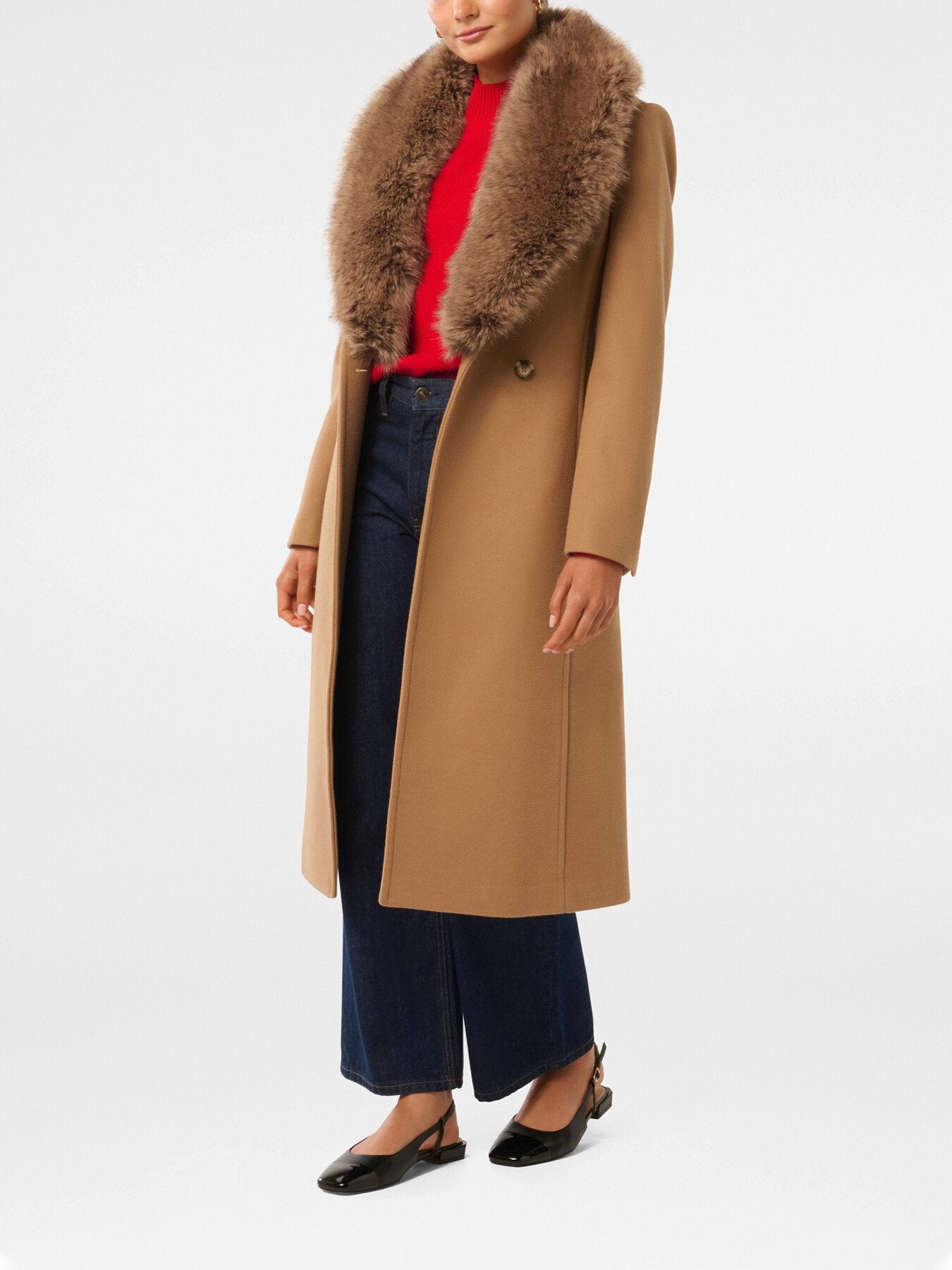 Monica Faux Fur Collared Wrap Coat