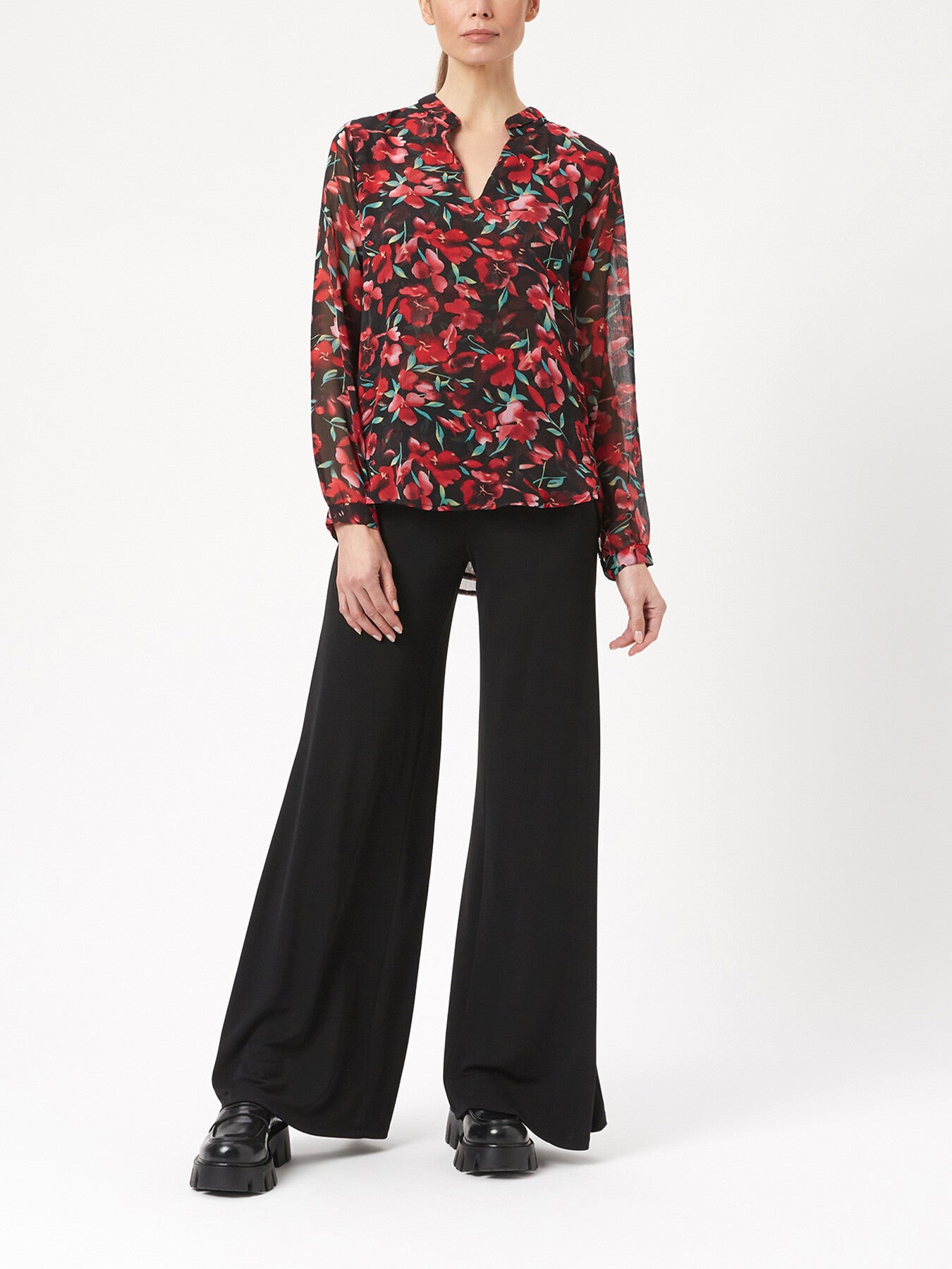 Flower Print Mandarin Collar Blouse