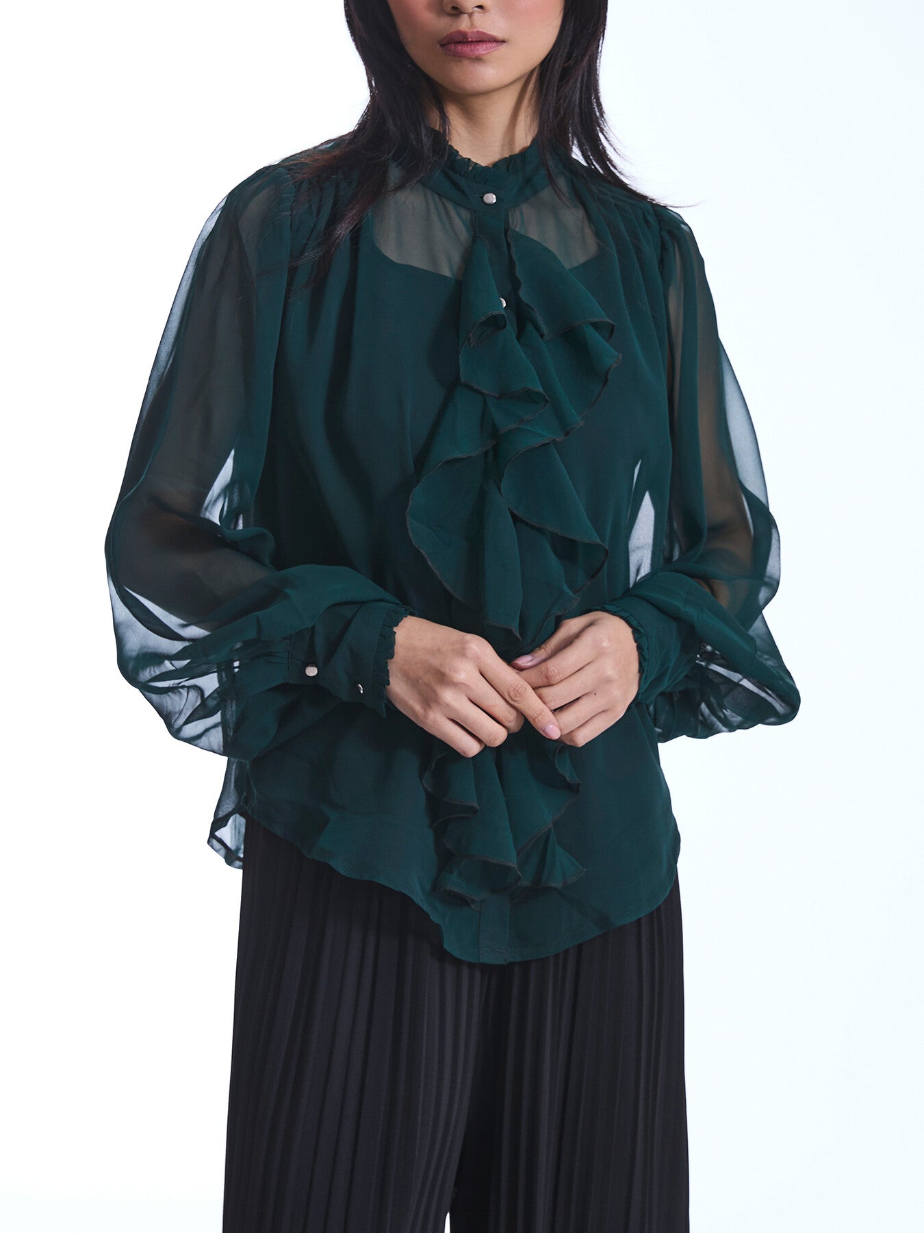 Ruffle Shift Green Shirt