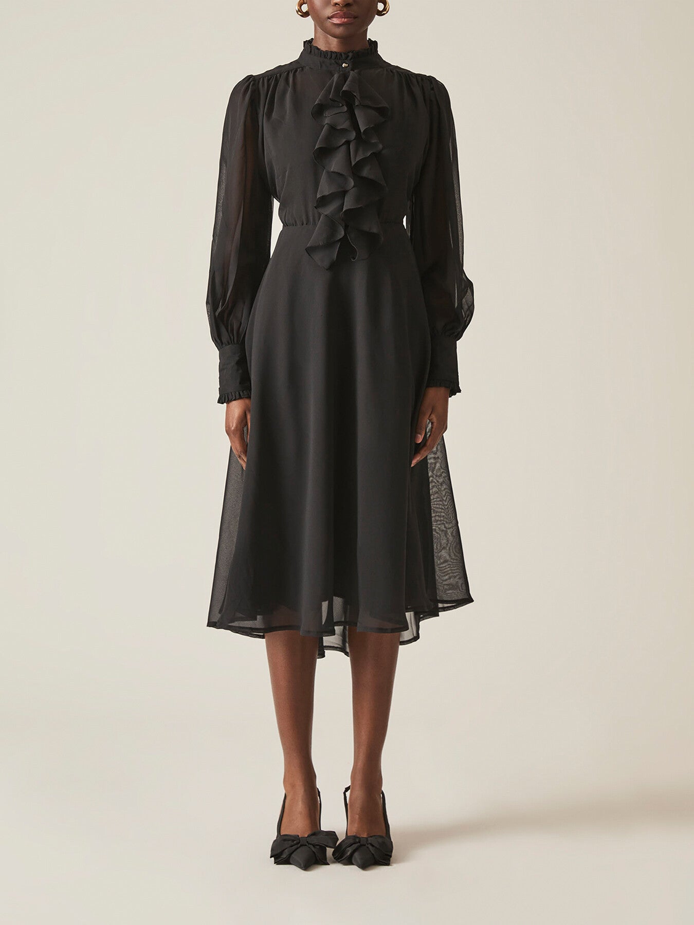 Ruffle Shift Midi Dress