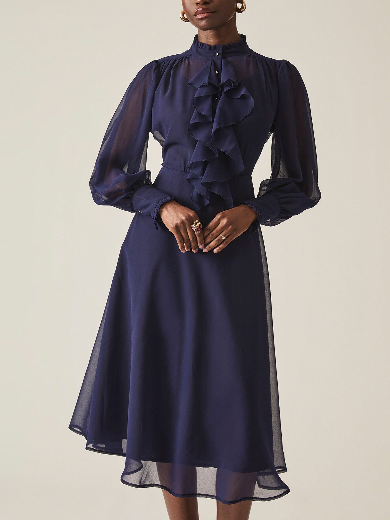Ruffle Shift Midi Dress