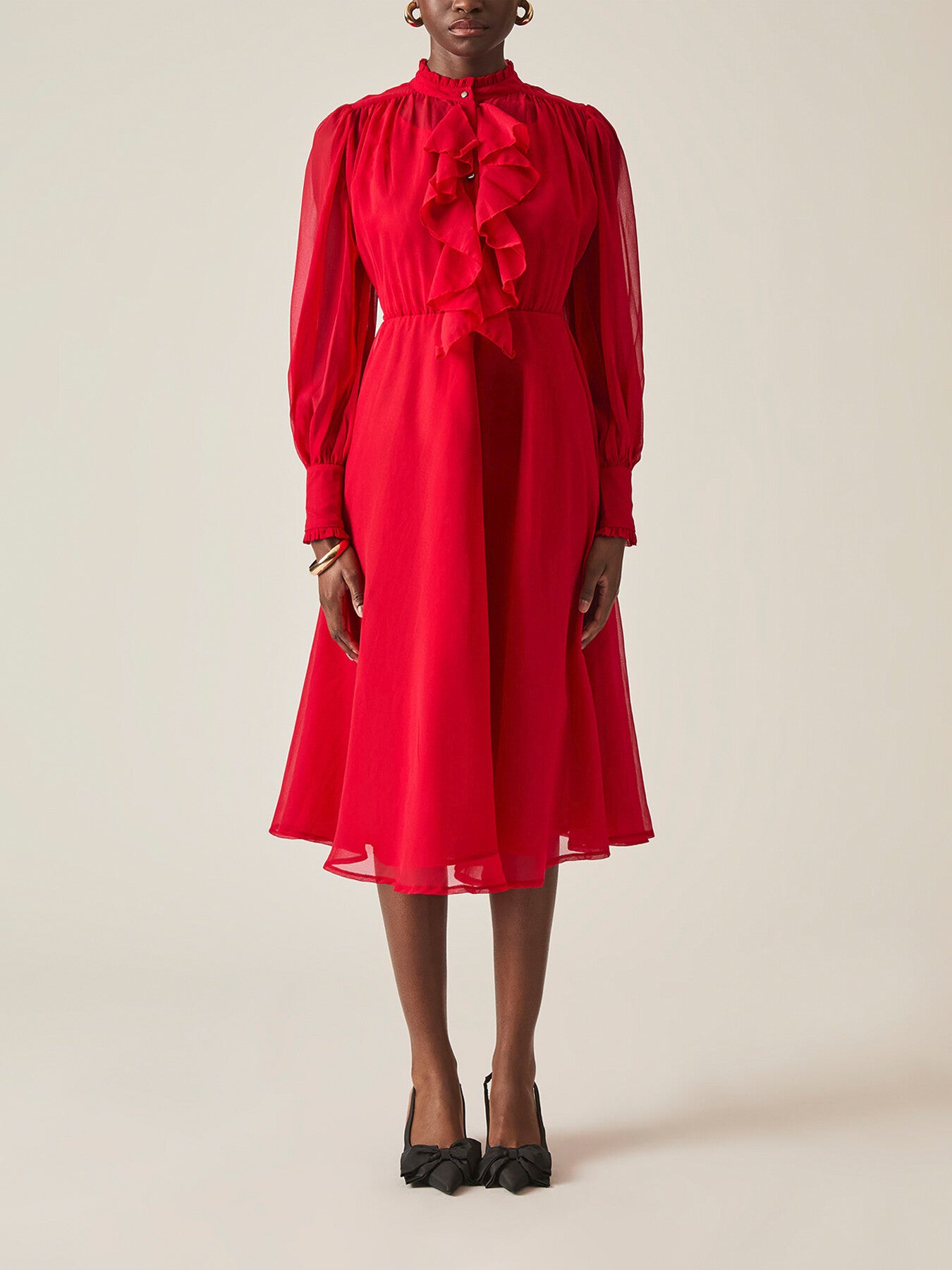 Ruffle Shift Midi Dress