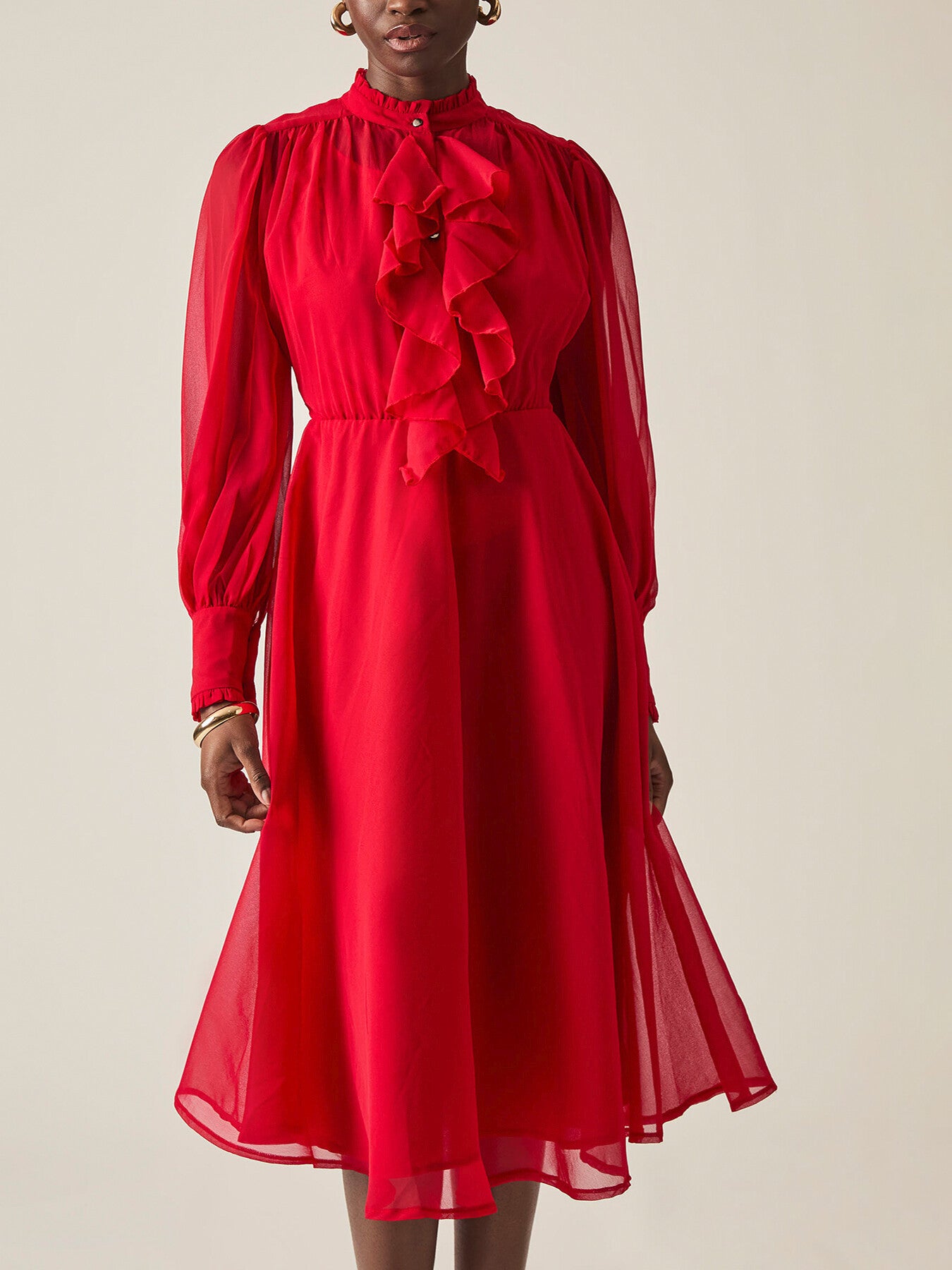 Ruffle Shift Midi Dress