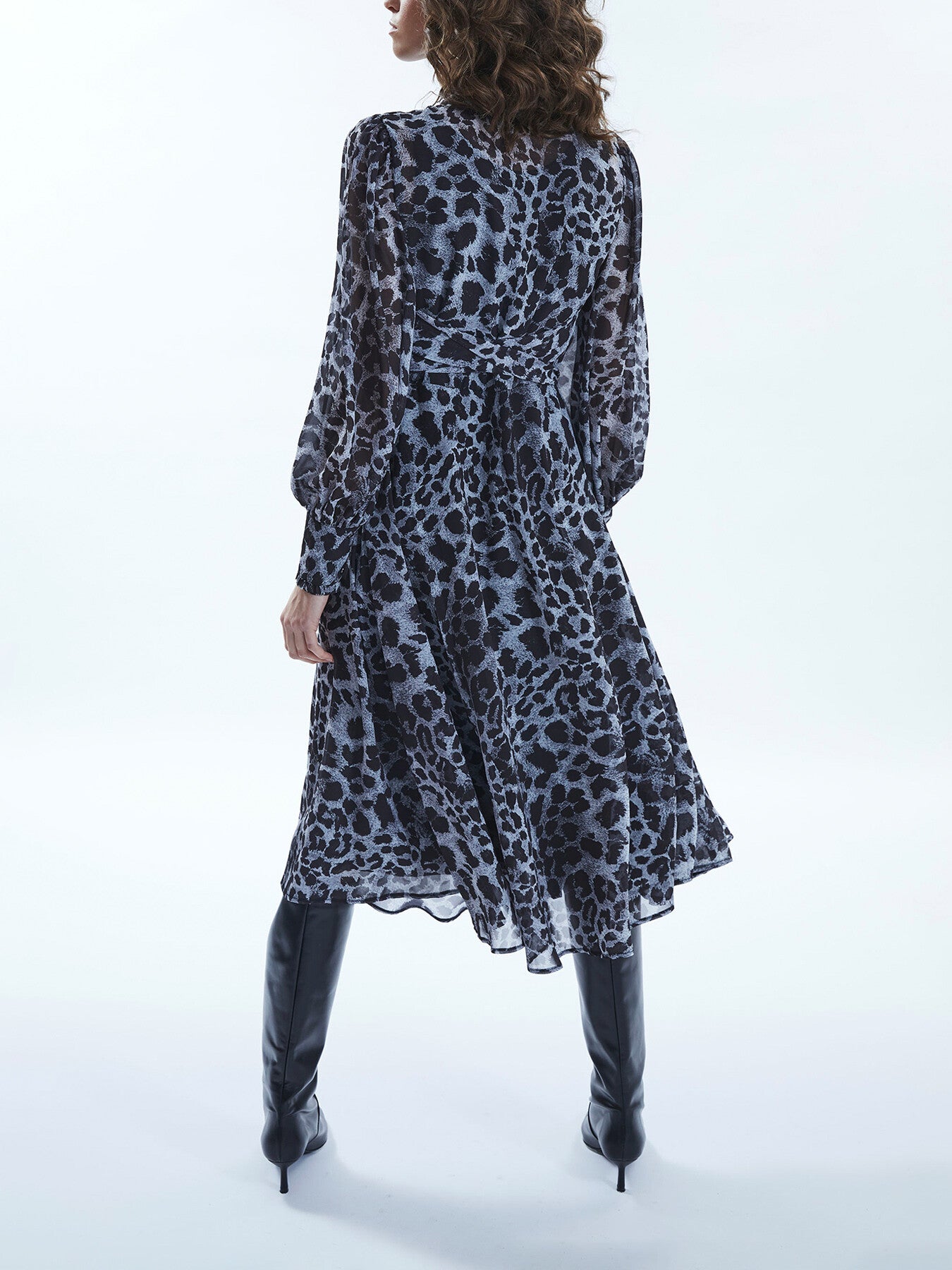 Leopard Print Midi Ruffle Dress
