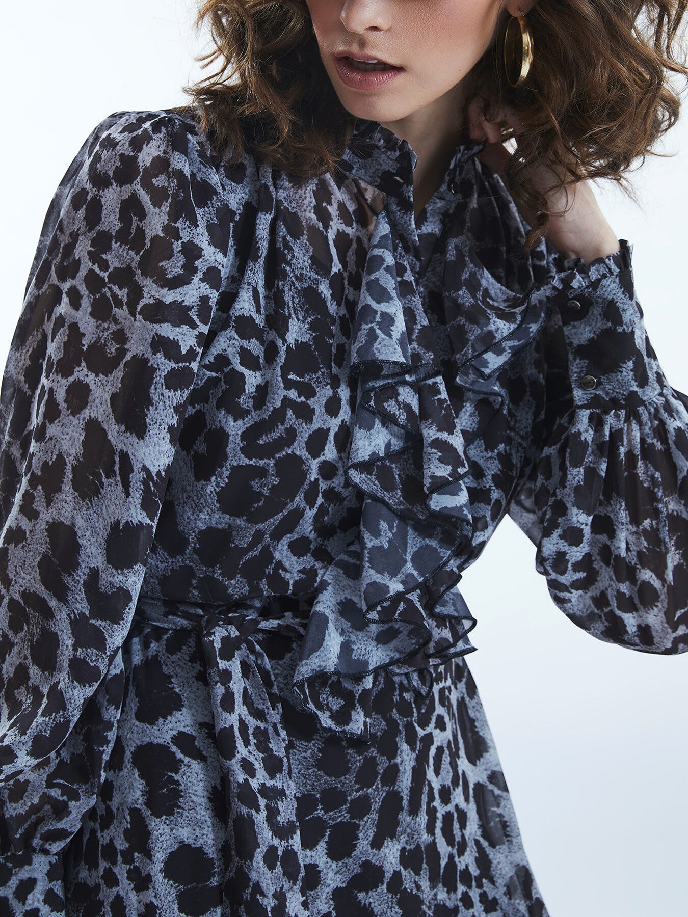 Leopard Print Midi Ruffle Dress