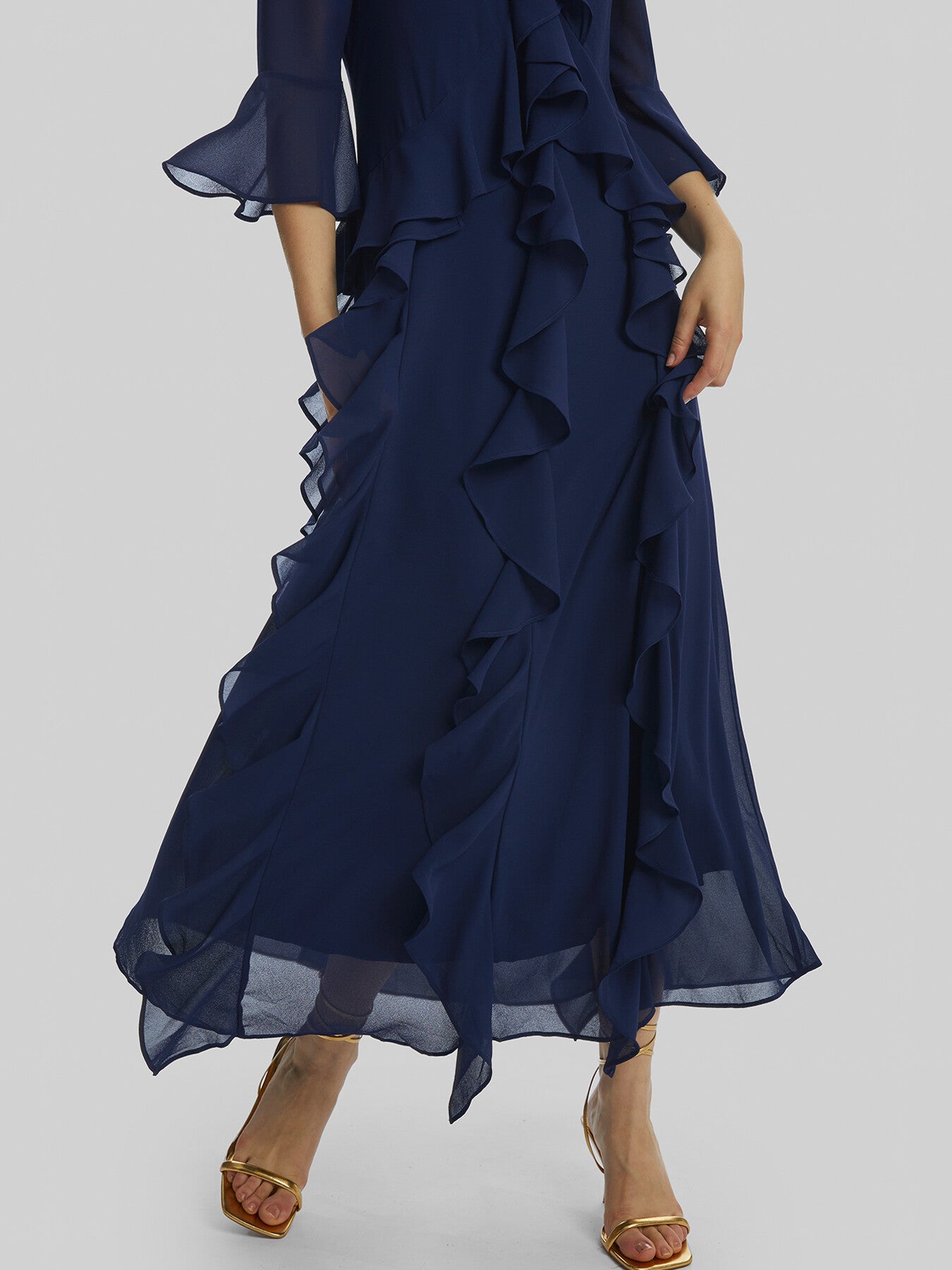 V-neck Chiffon RuffleDress