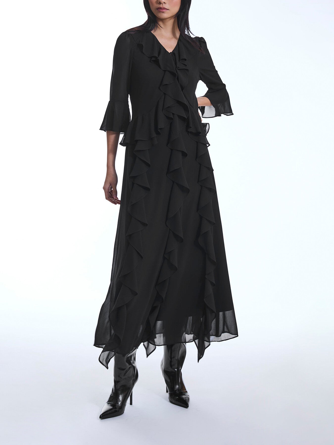 V-Neck Ruffle Dress