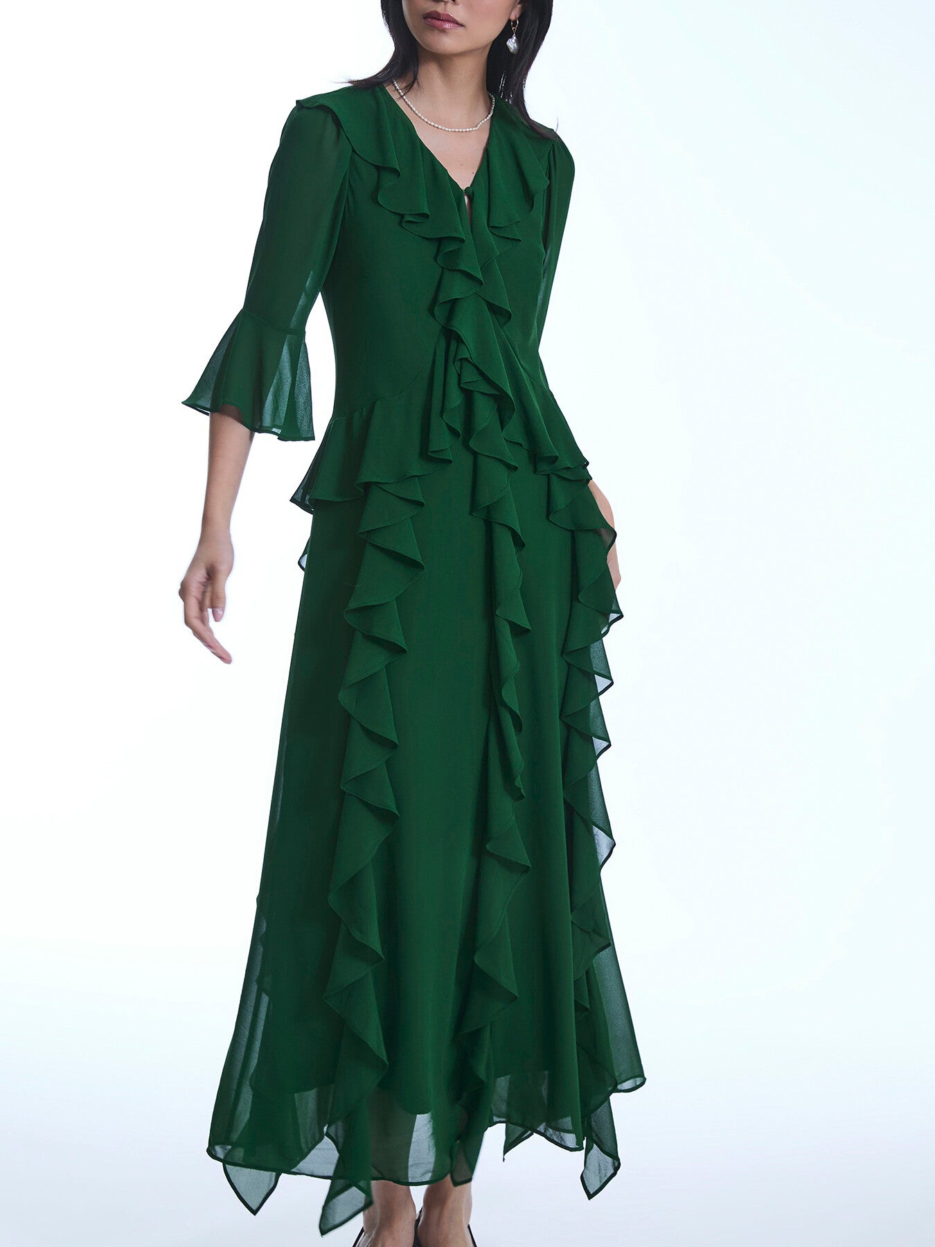 V-Neck Ruffle Dress