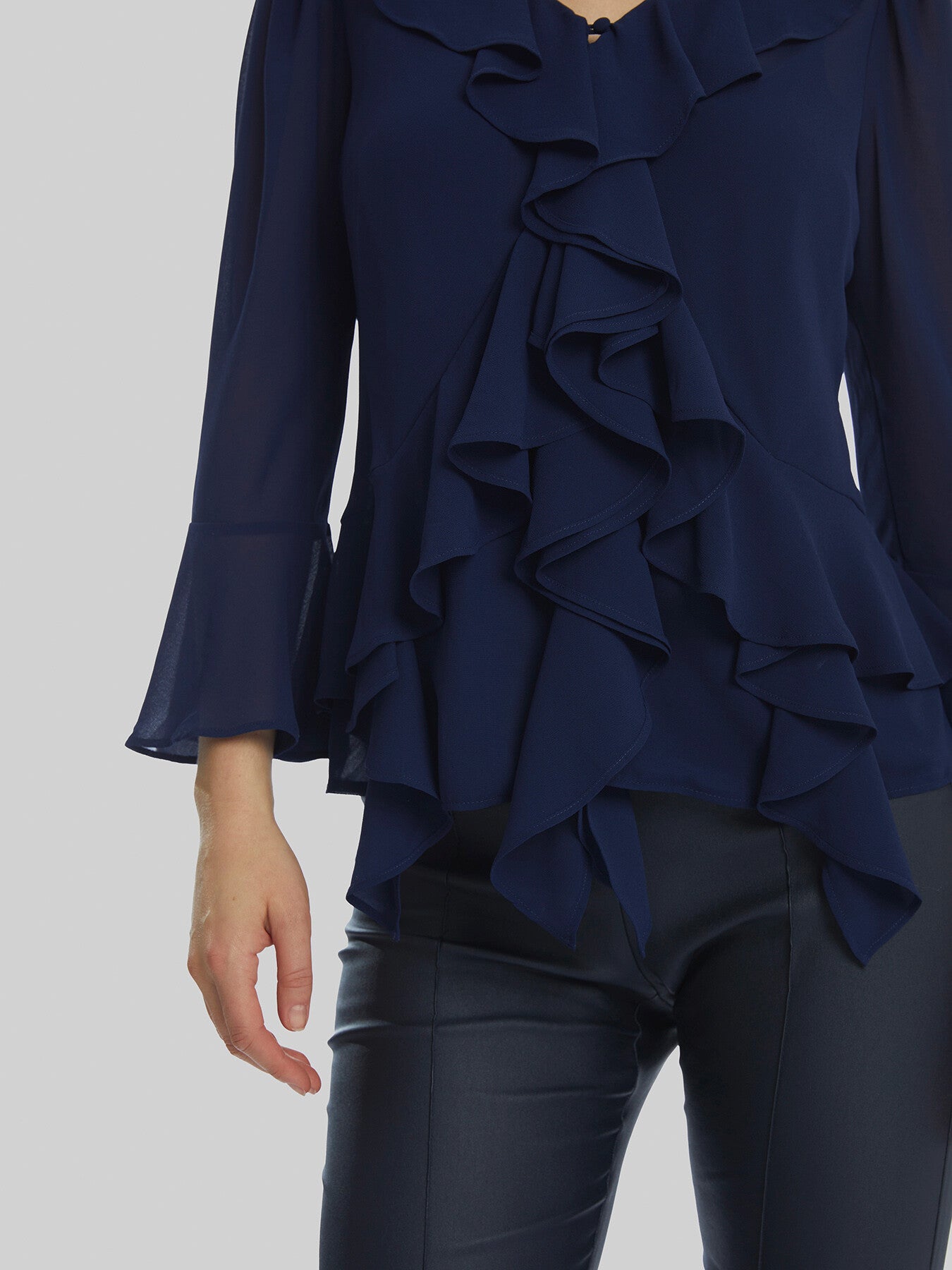V-neck Chiffon Ruffle Blouse