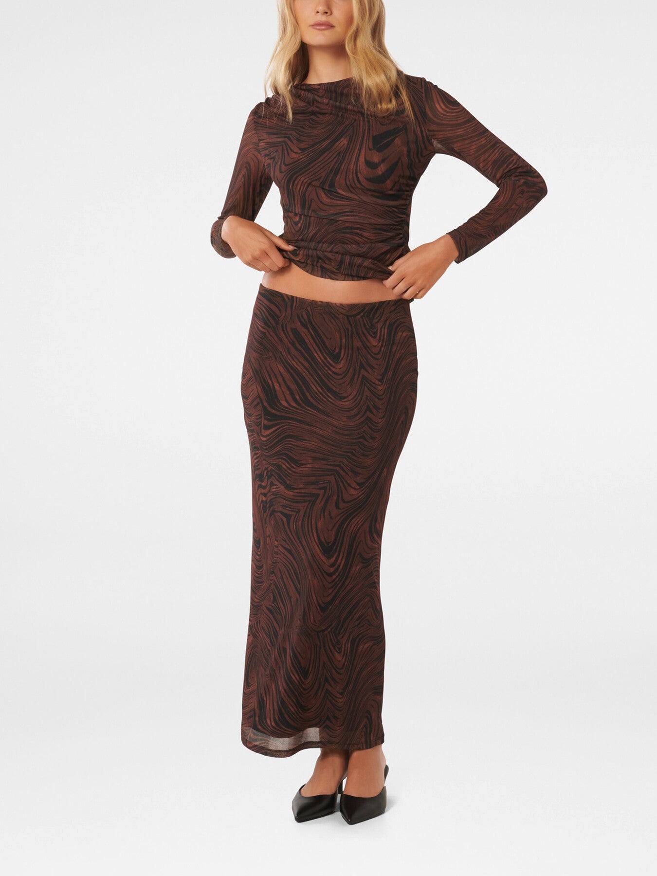 Zali Ruched Mesh Long Sleeves Top