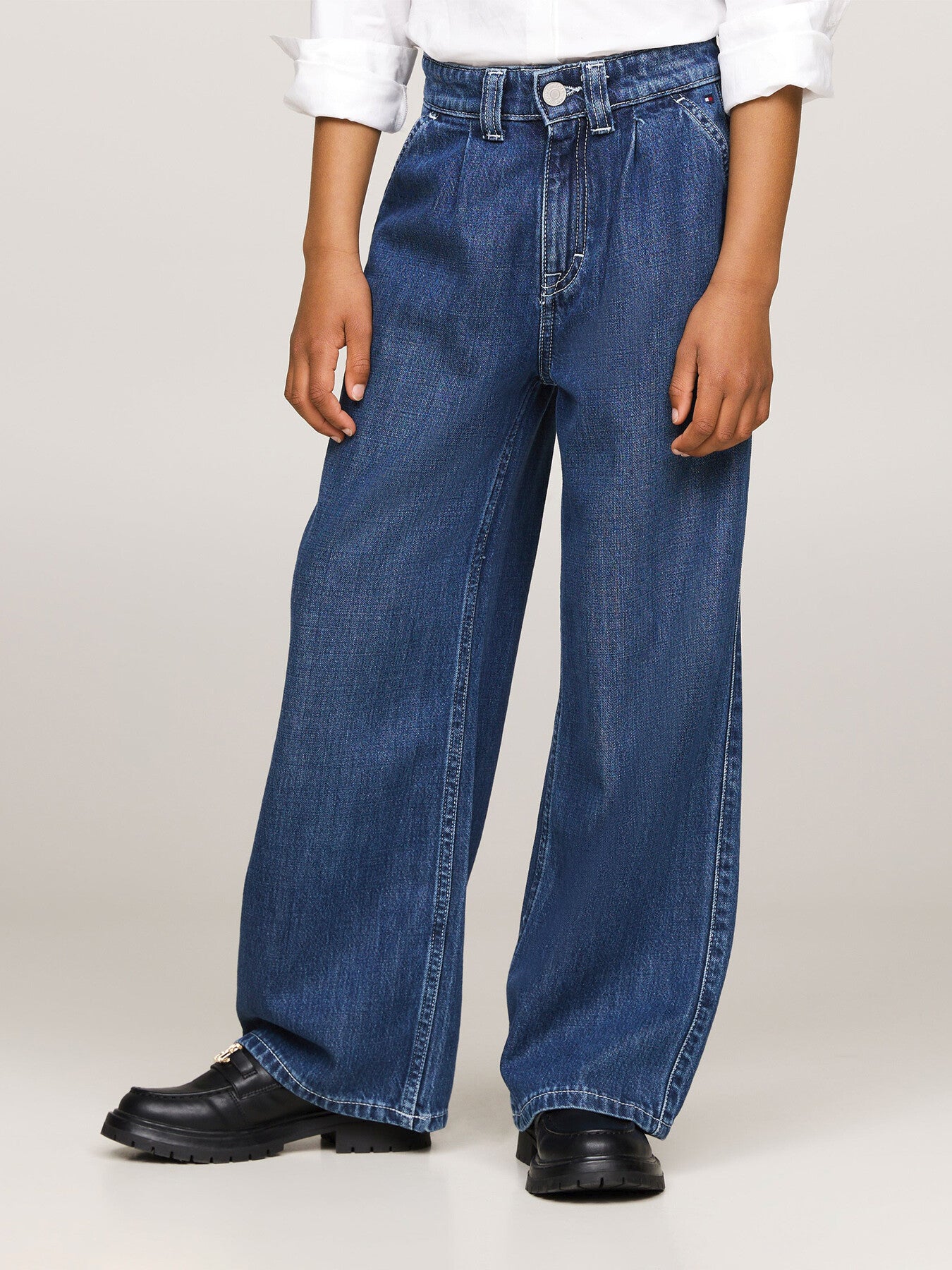 Wide Leg Front Pleat Jeans
