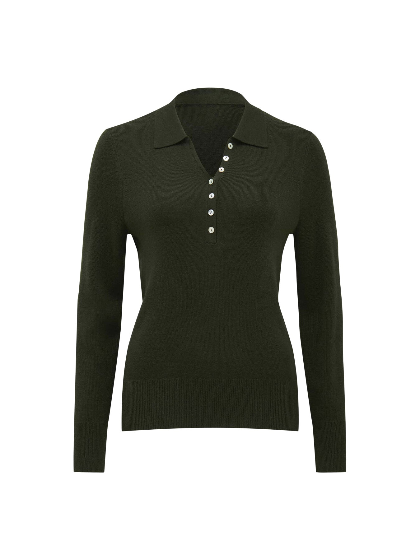 Olive Button Through Polo Jumper
