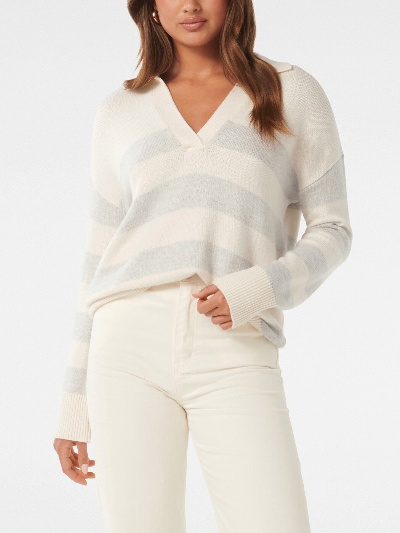 Nicole Striped Polo Collar Jumper