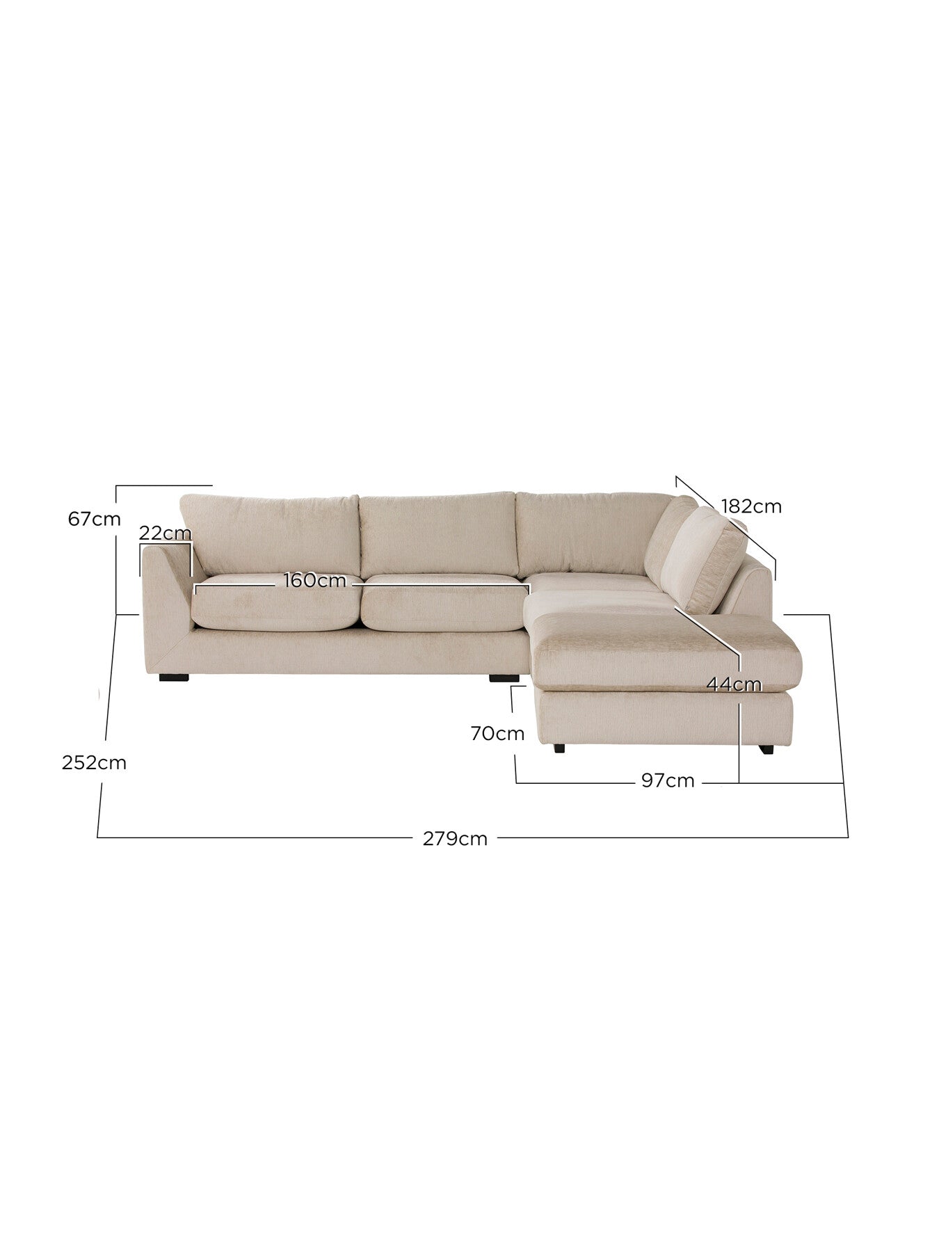 Melby Cream Velvet Right Facing Corner Sofa With Foo