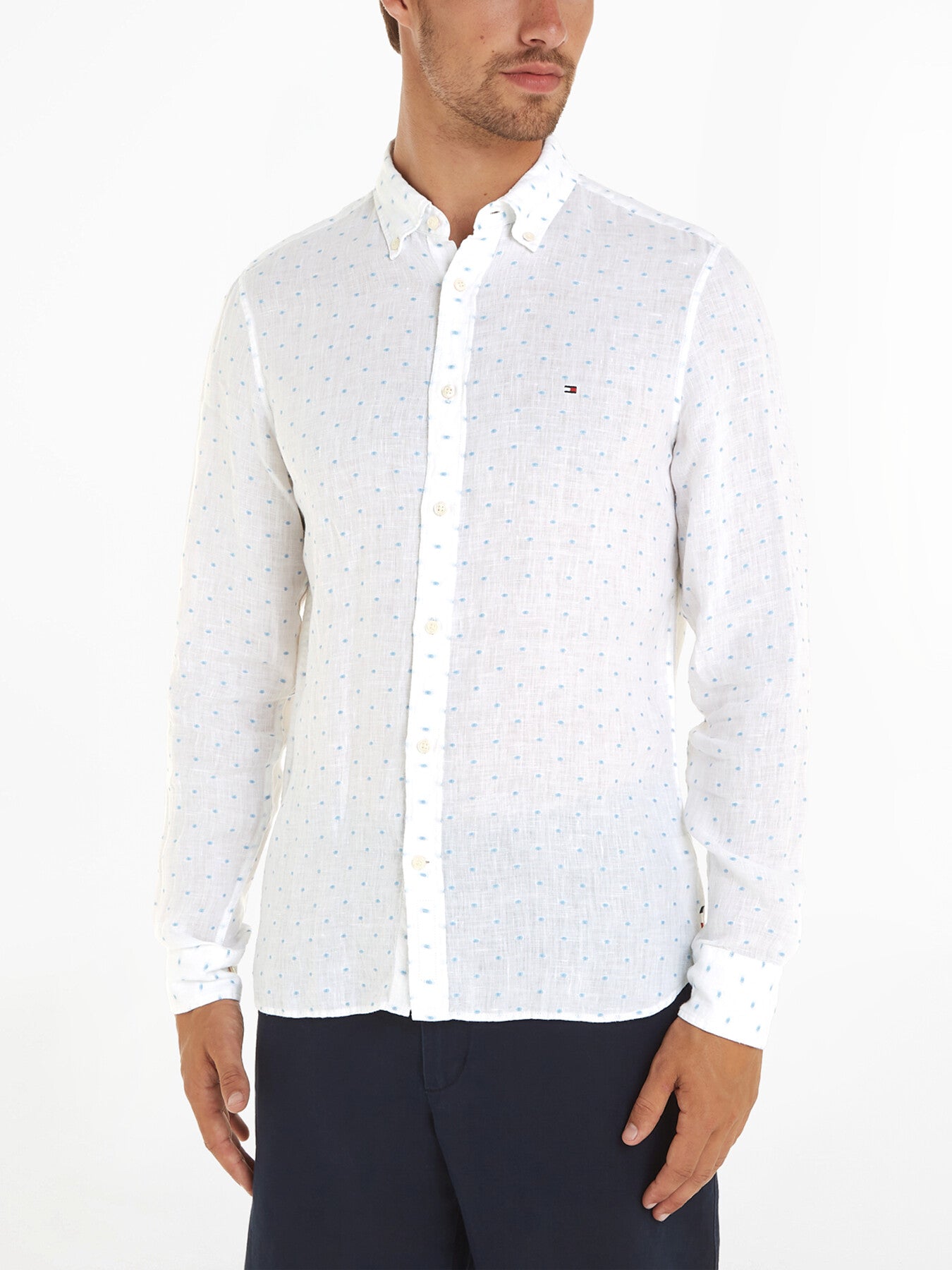 Linen Flag Embroidery Slim Fit Shi