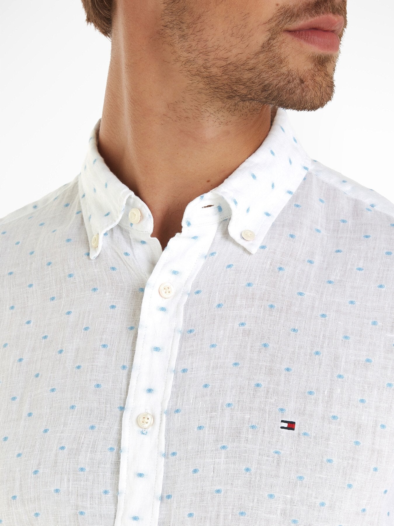 Linen Flag Embroidery Slim Fit Shi