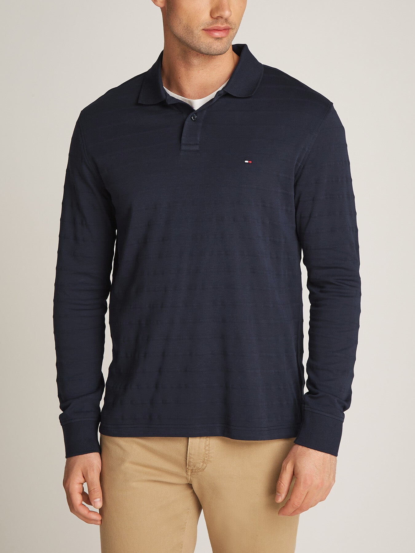 Regular Fit Jacquard Stripe Long Sleeve Polo