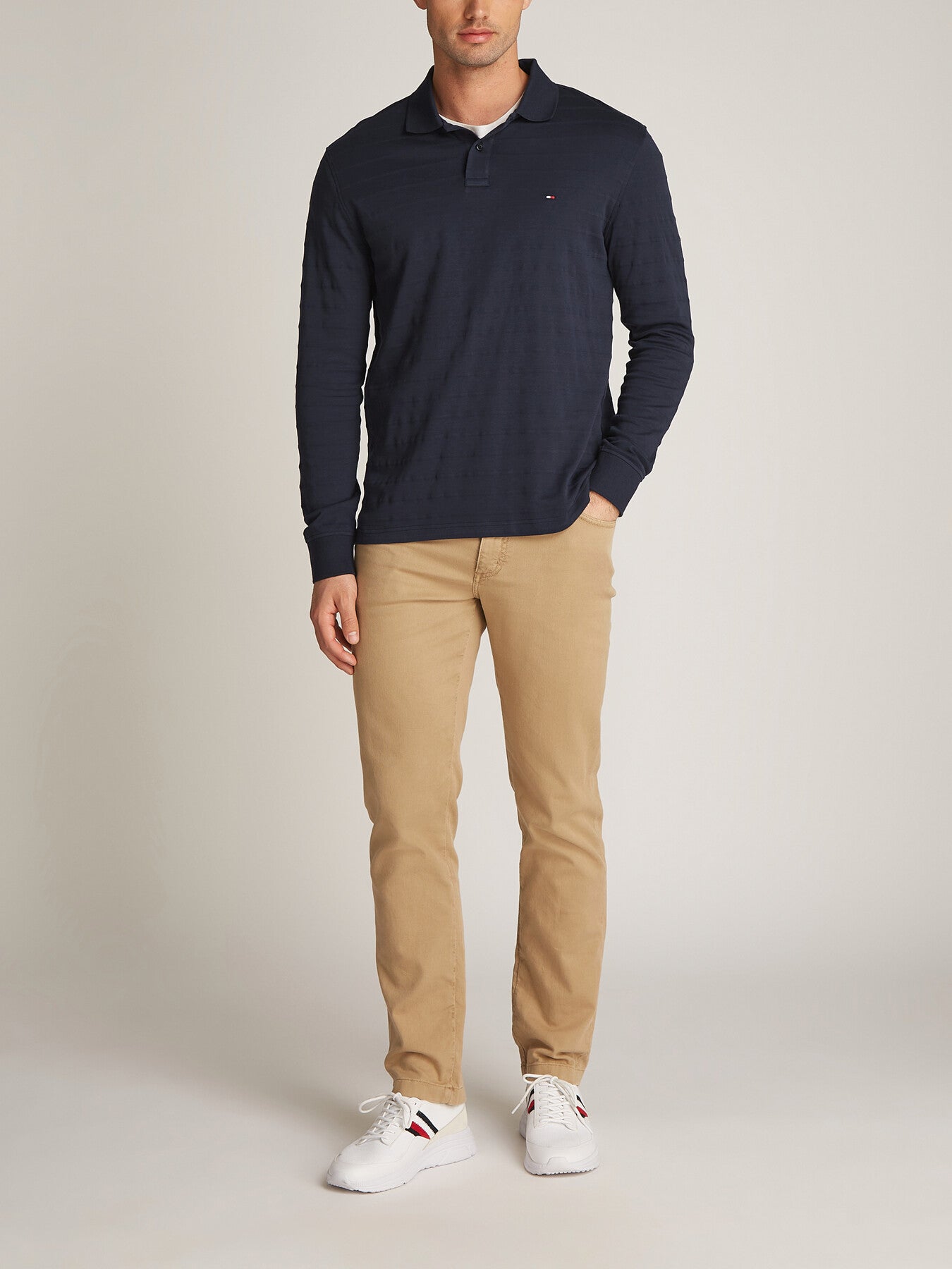 Regular Fit Jacquard Stripe Long Sleeve Polo