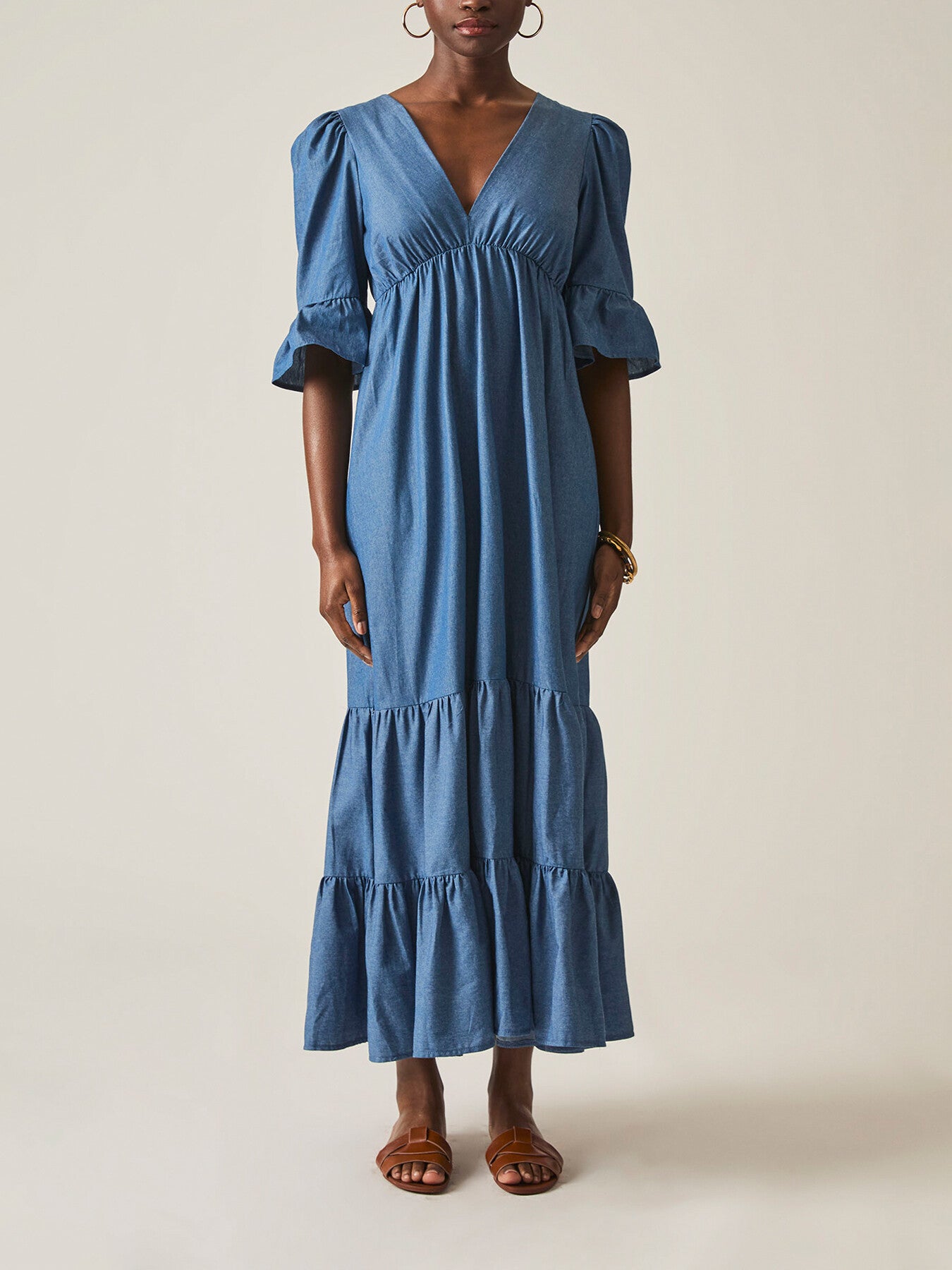 FrillTieredDenimDress