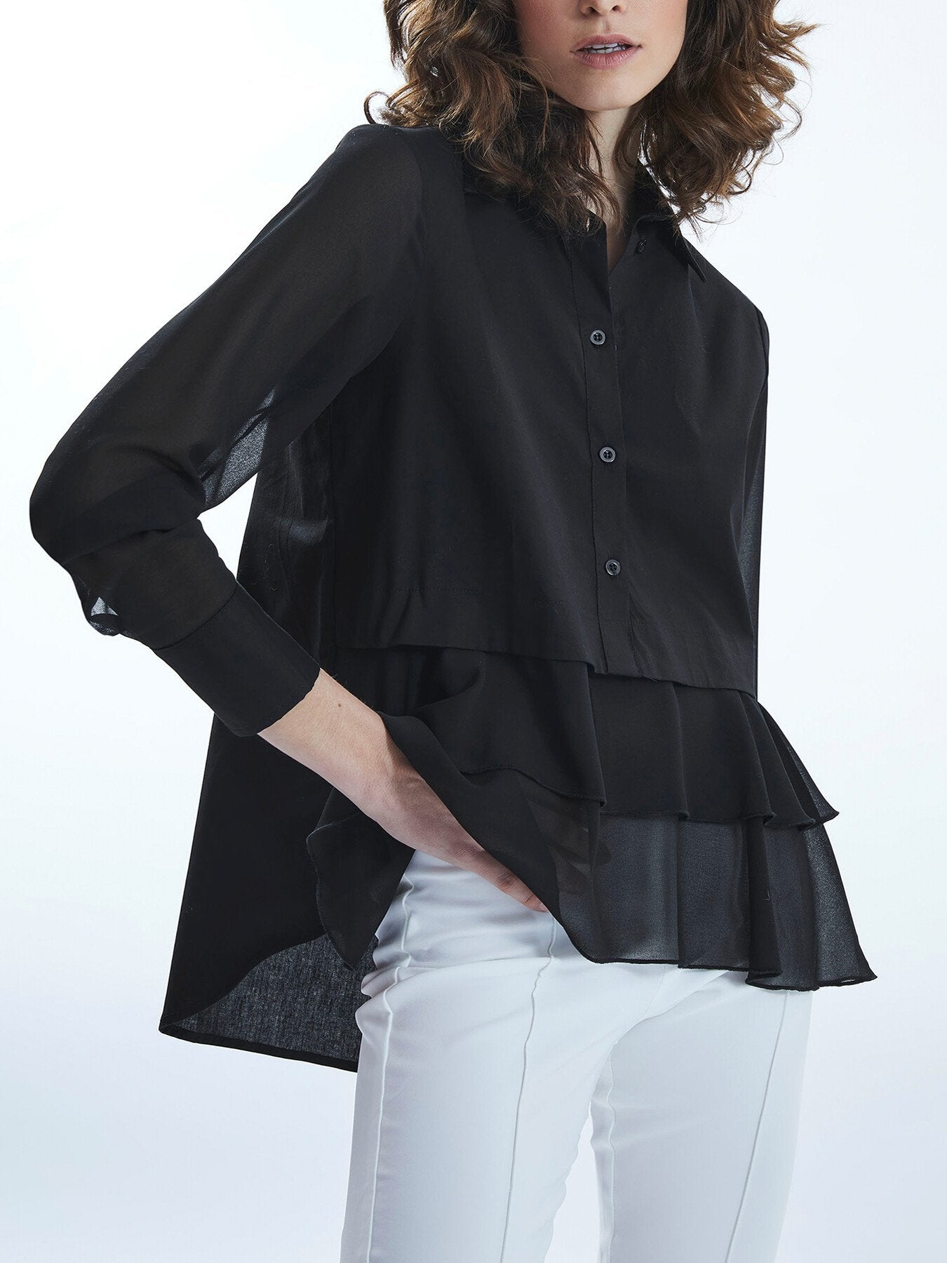 Sheer Sleeve Ruffle Shirt