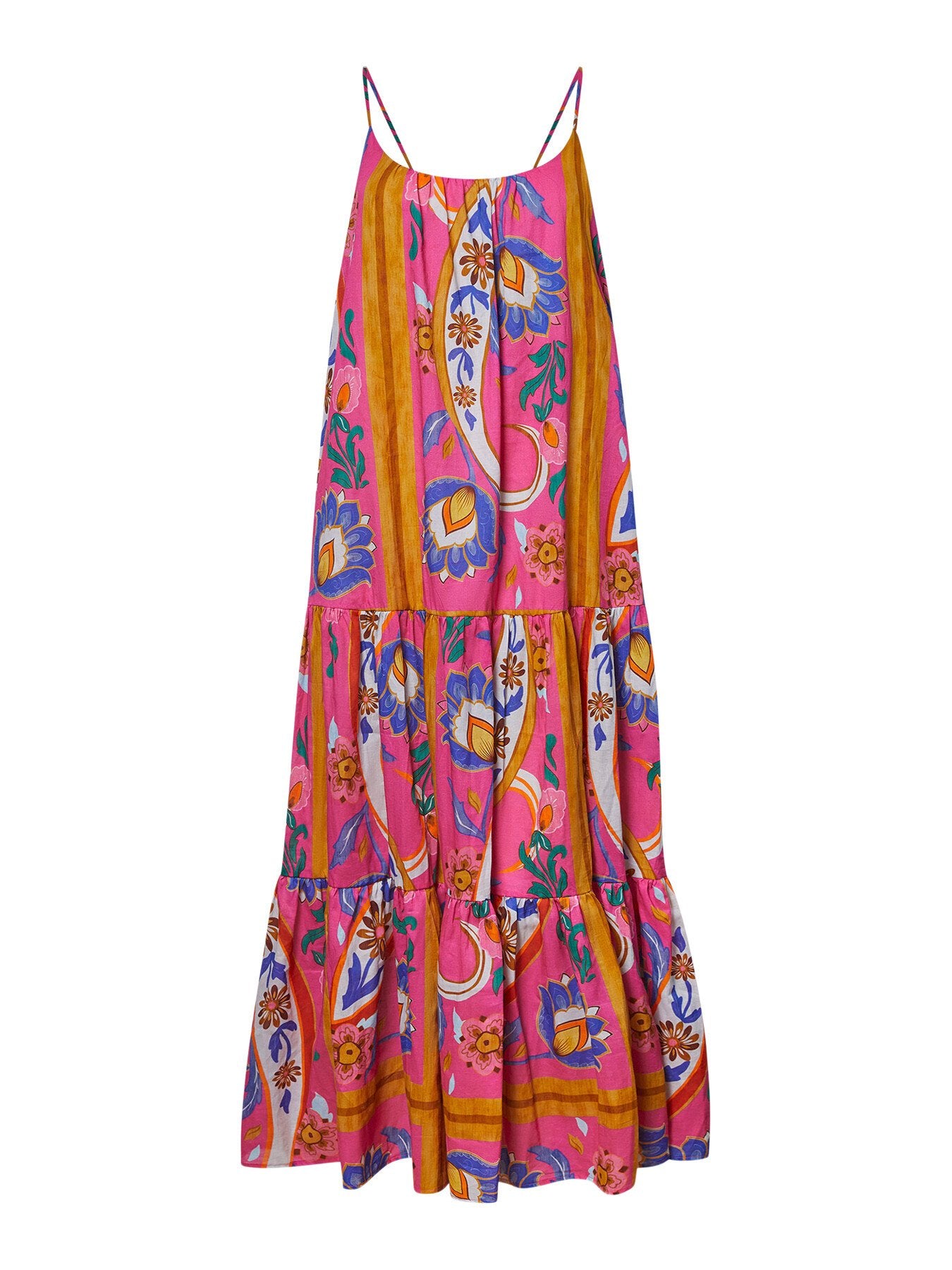Strappy Tiered Printed Midi Dress