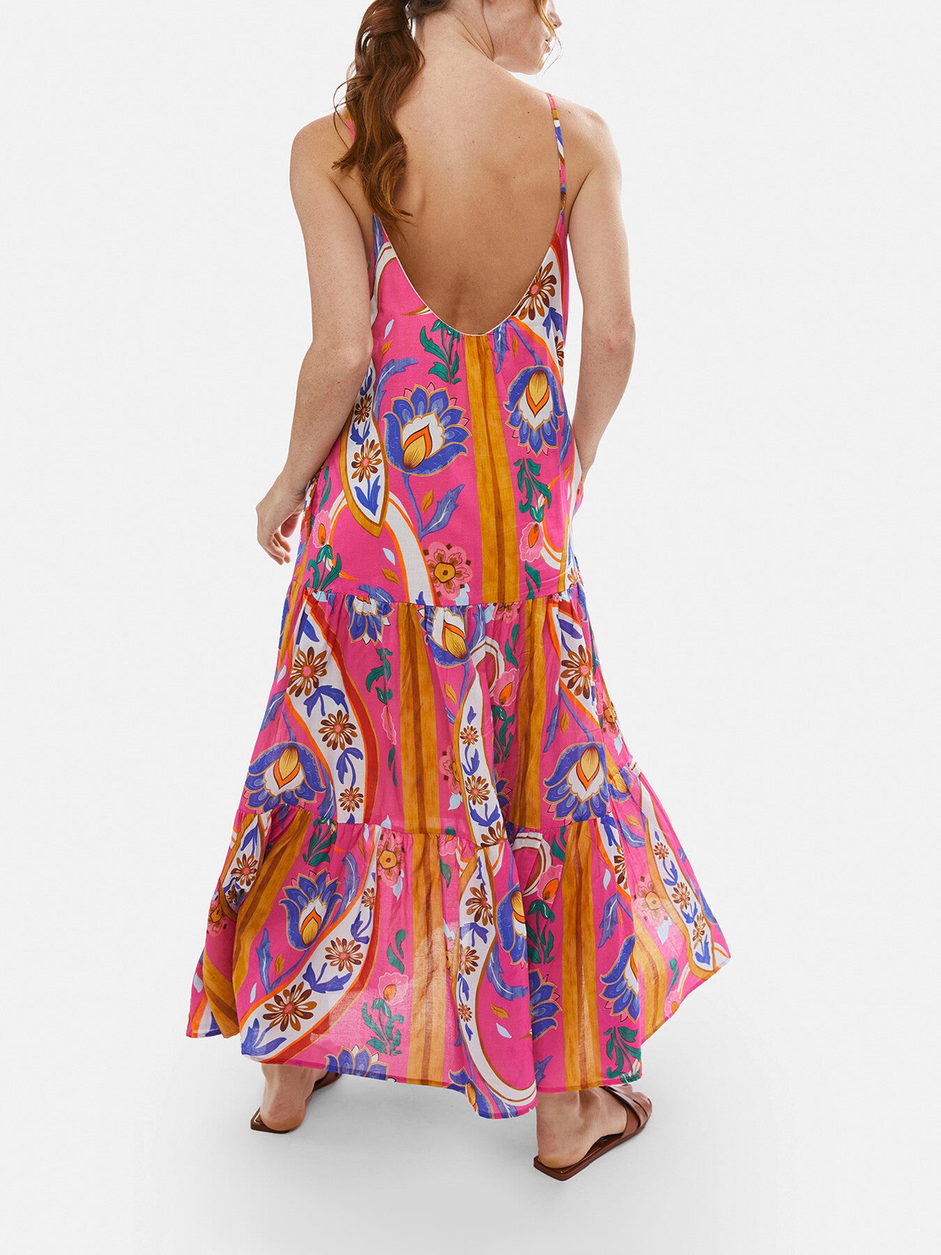 Strappy Tiered Printed Midi Dress