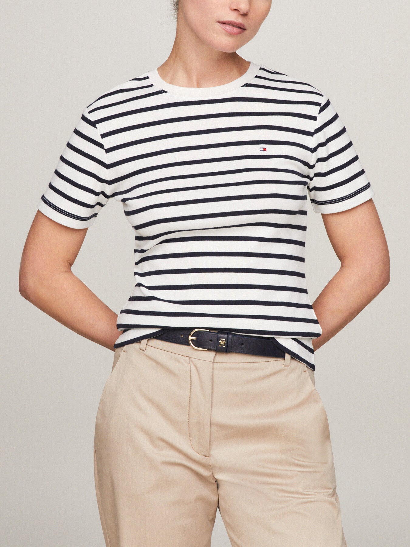 Flag Embroidery Slim Fit Striped T-Sh
