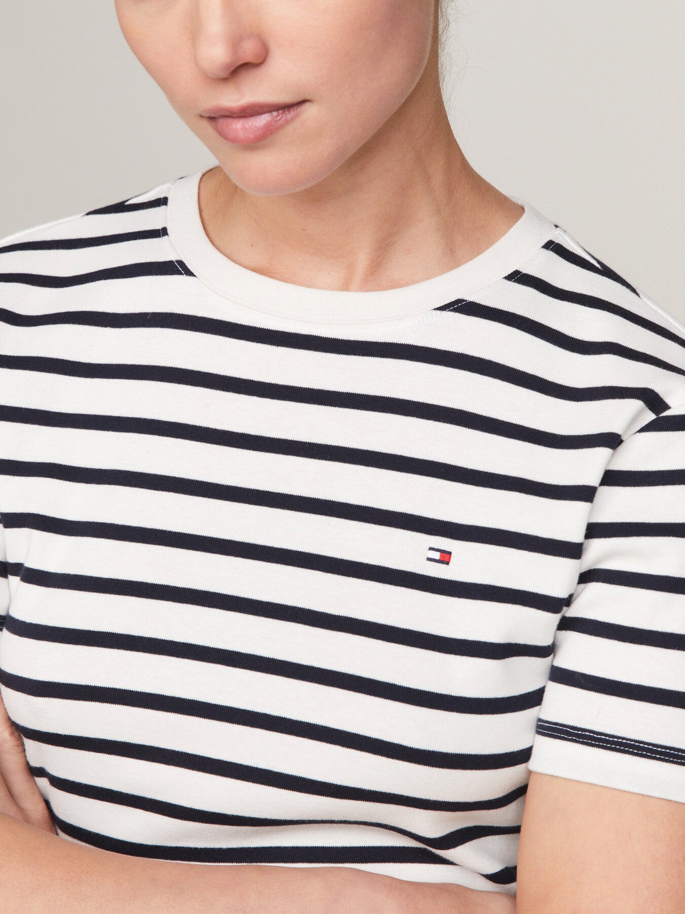 Flag Embroidery Slim Fit Striped T-Sh