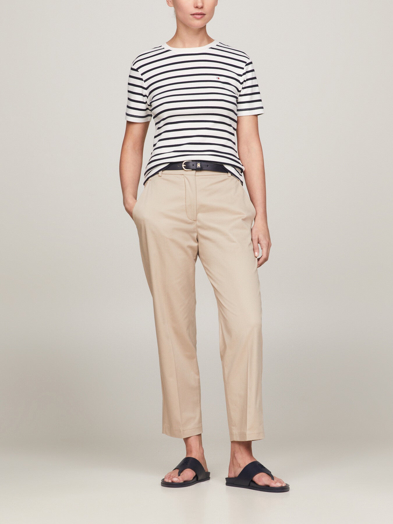 Flag Embroidery Slim Fit Striped T-Sh