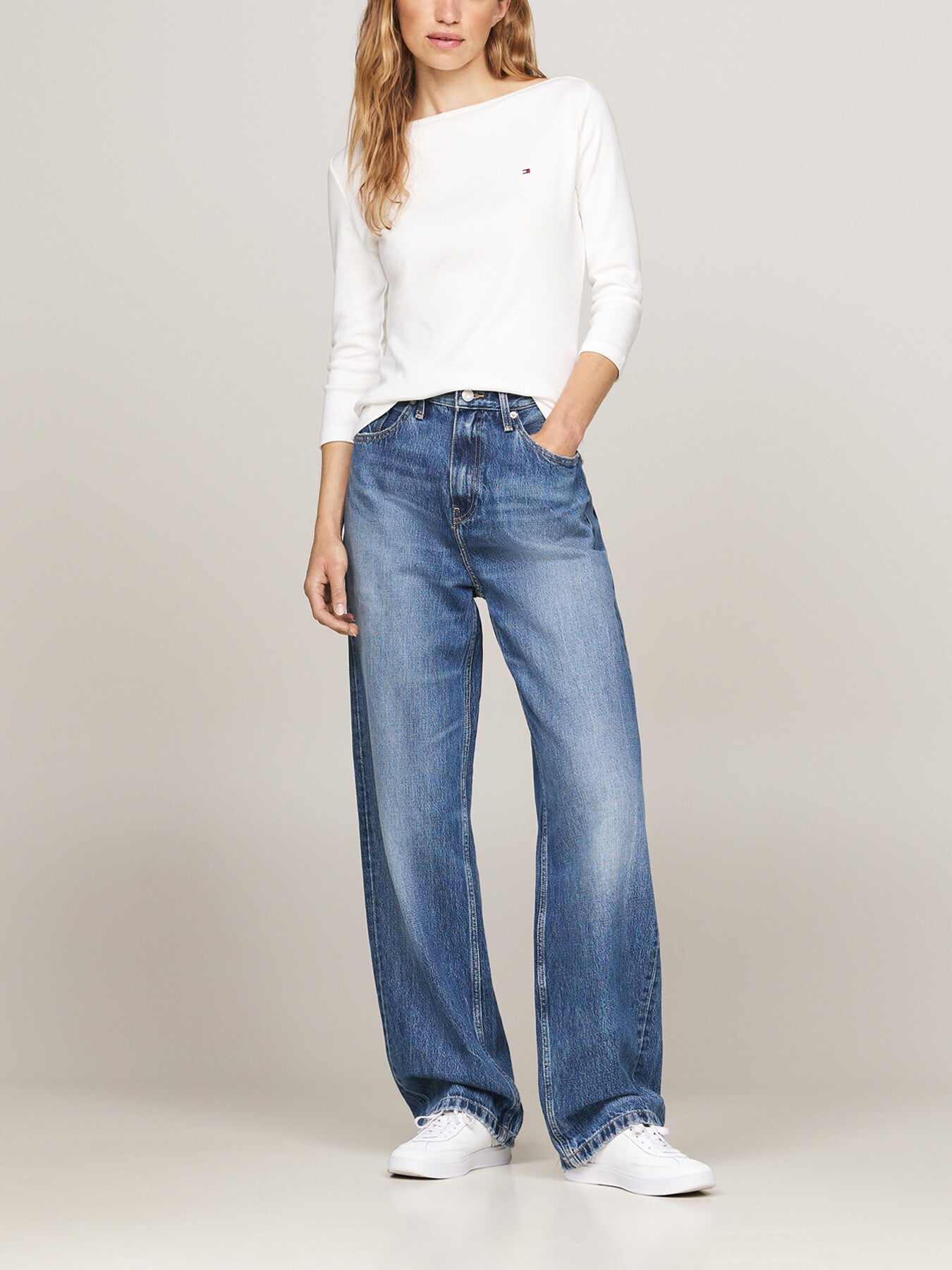 Boat Neck Slim T-Shirt Desert Ecru