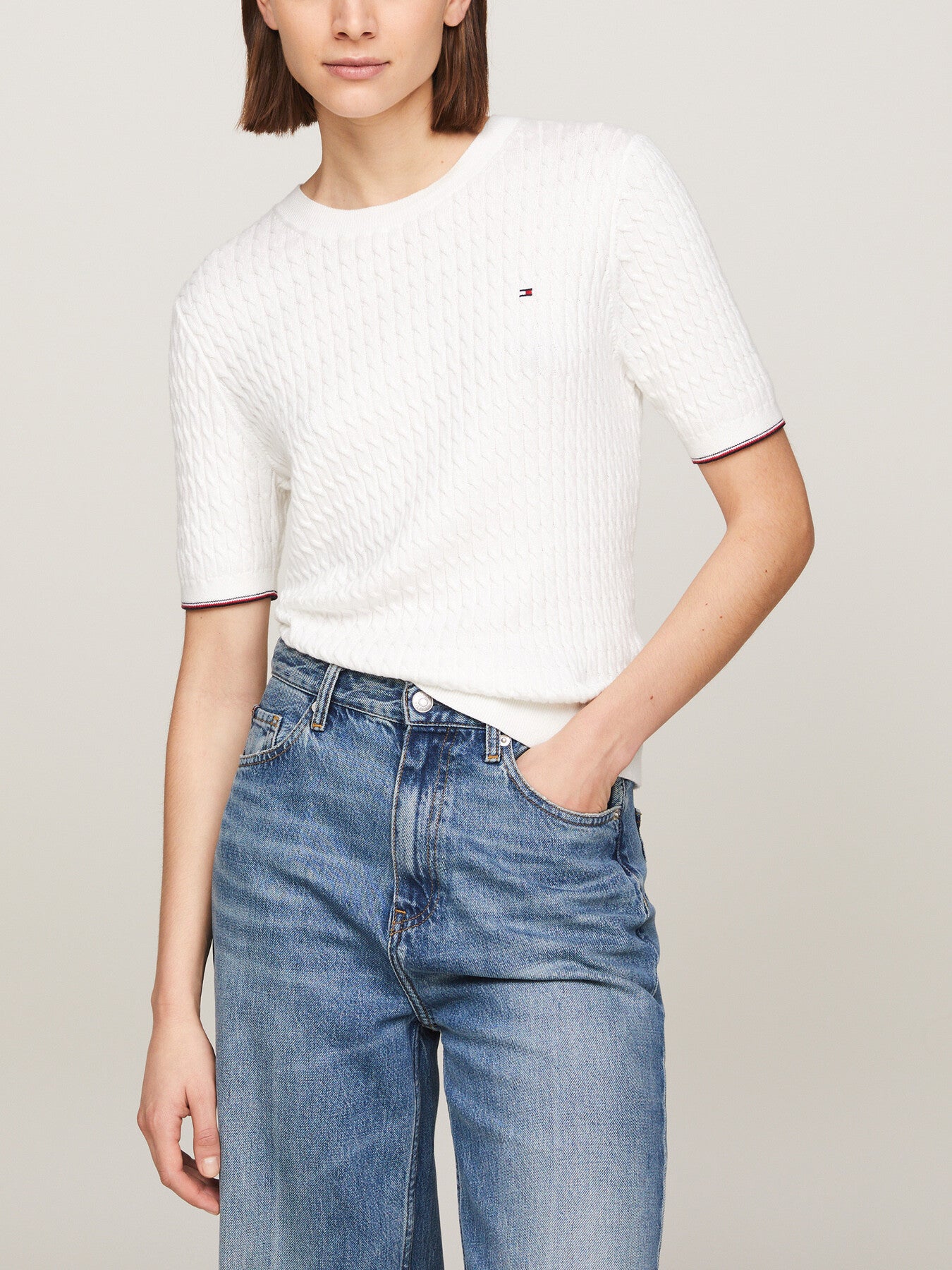 Cable Knit Short Sleeve Jumper