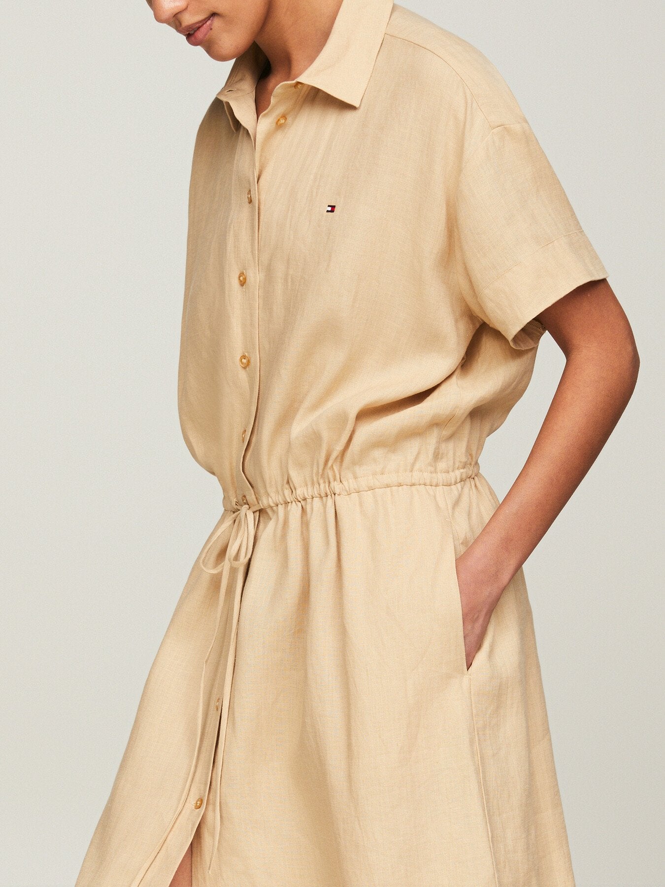 Linen Relaxed Short Sleeve Shirt Dress