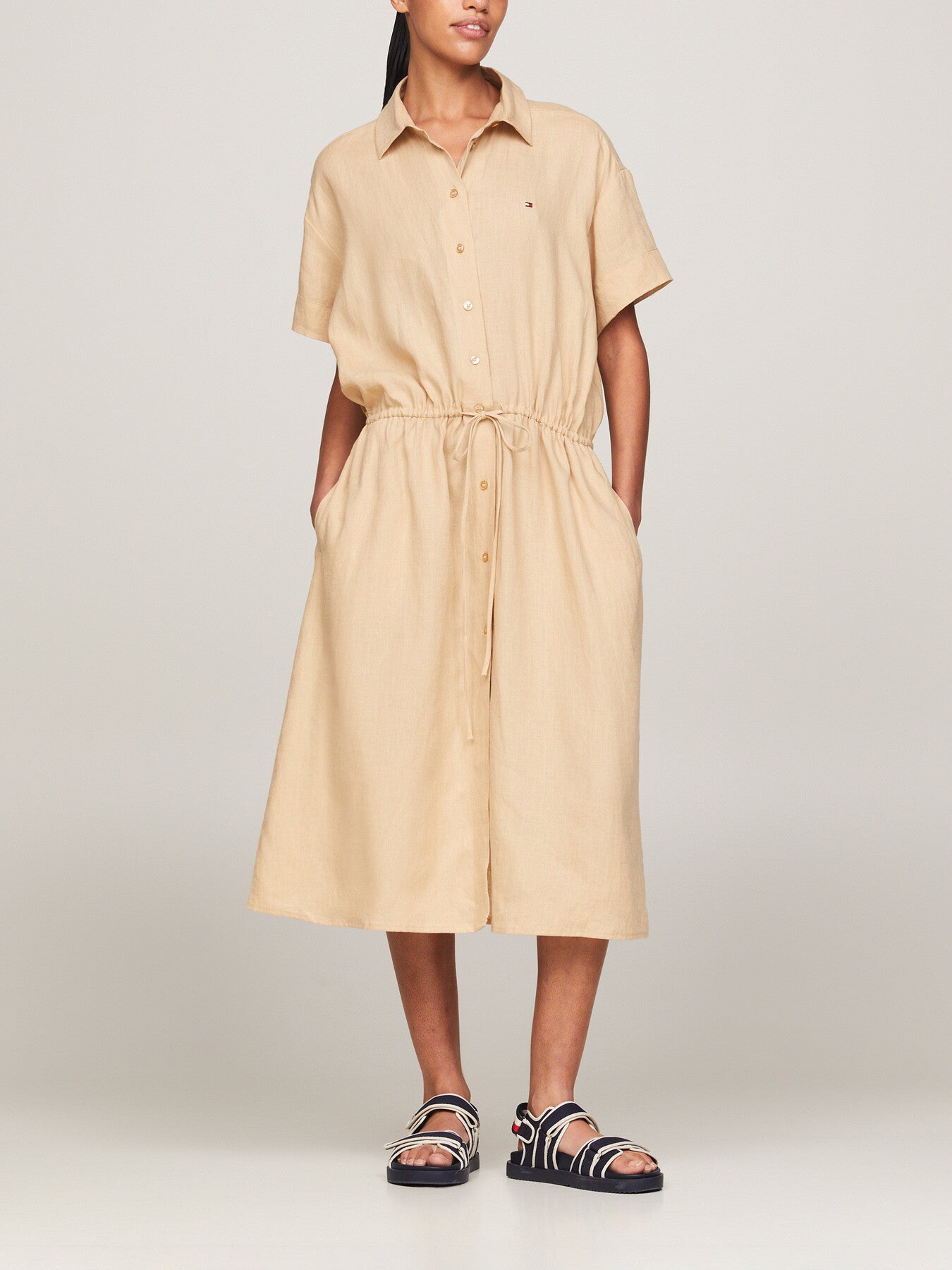 Linen Relaxed Short Sleeve Shirt Dress