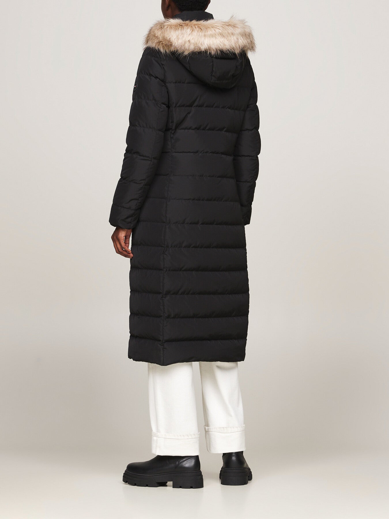 Down Fur-Trim Hooded Maxi Coat